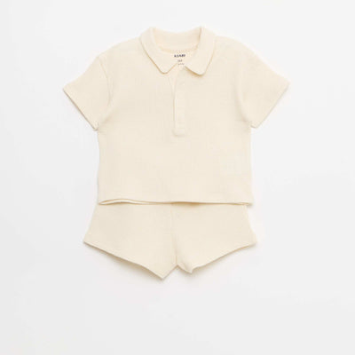Ensemble 2 pièces - polo + short en maille gaufrée BLANC