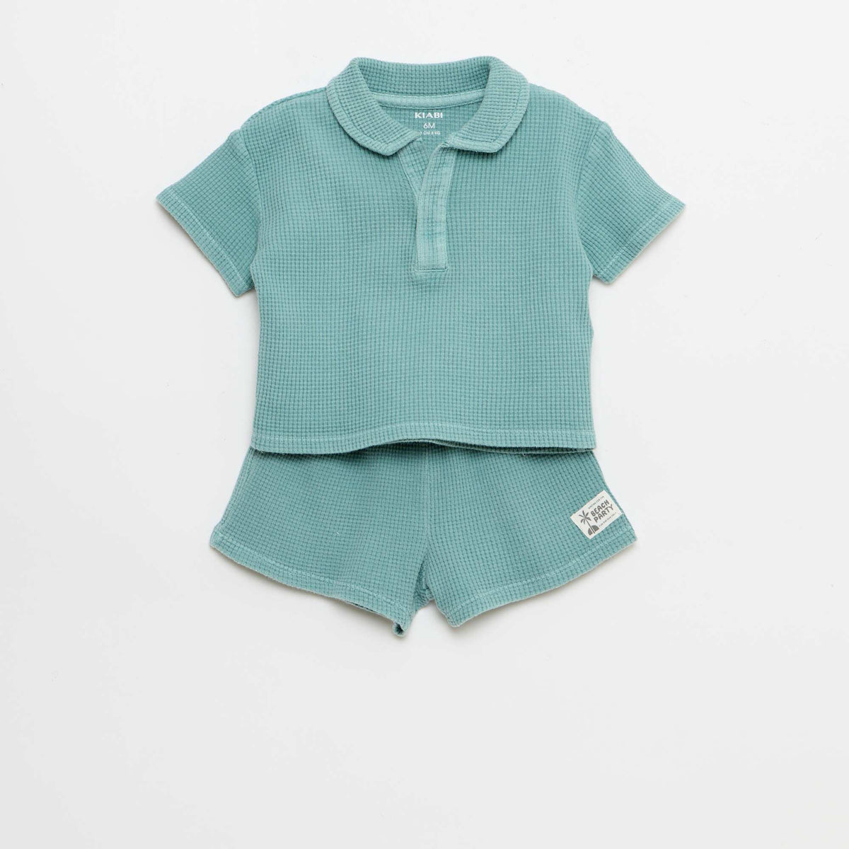 Ensemble 2 pièces - polo + short en maille gaufrée BLEU