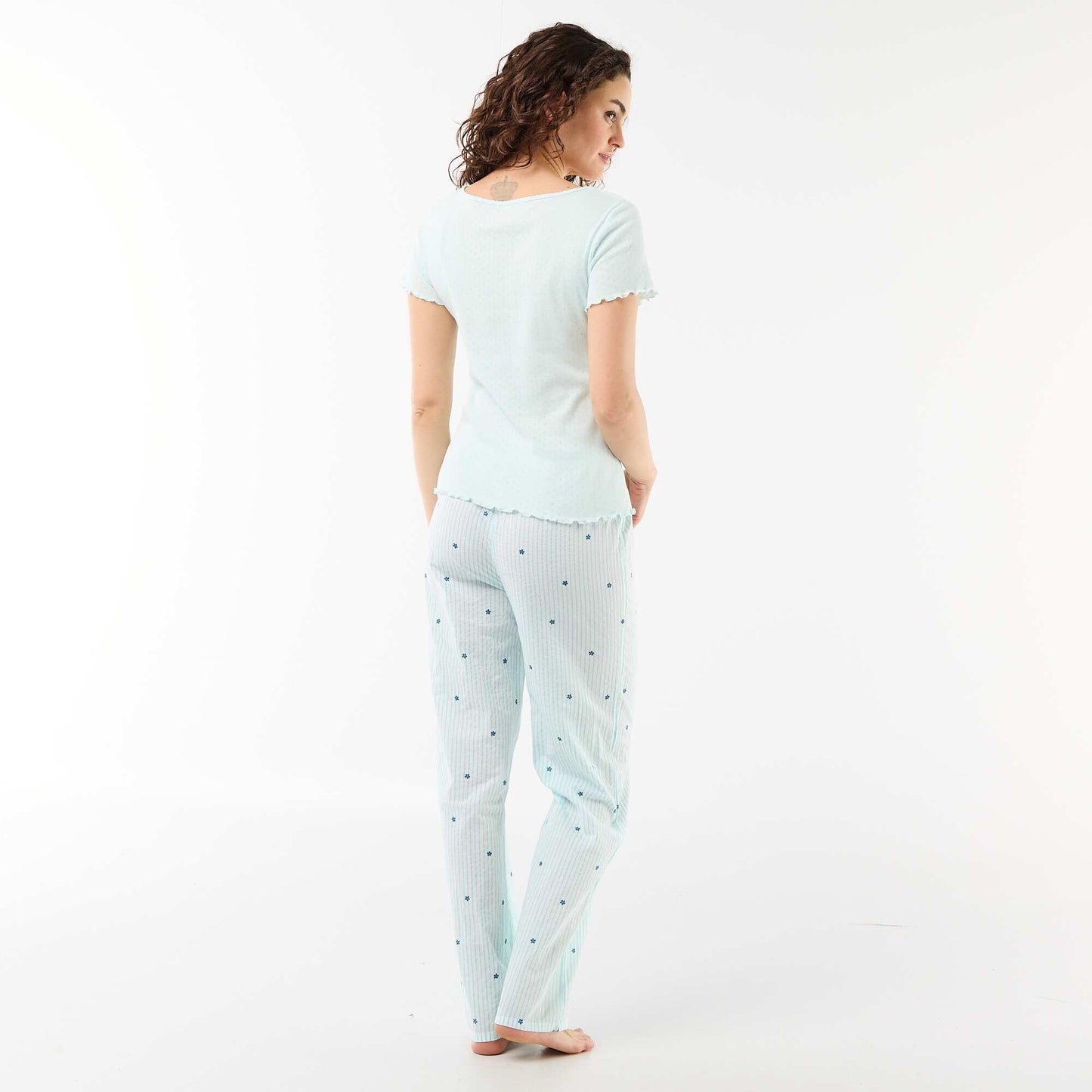 Pantalon de pyjama en voile de coton imprimé BLEU