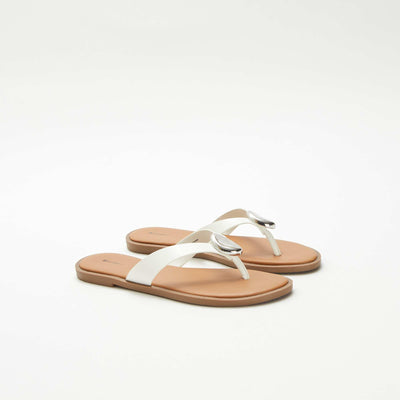Tongs avec détail bijou métallique BLANC