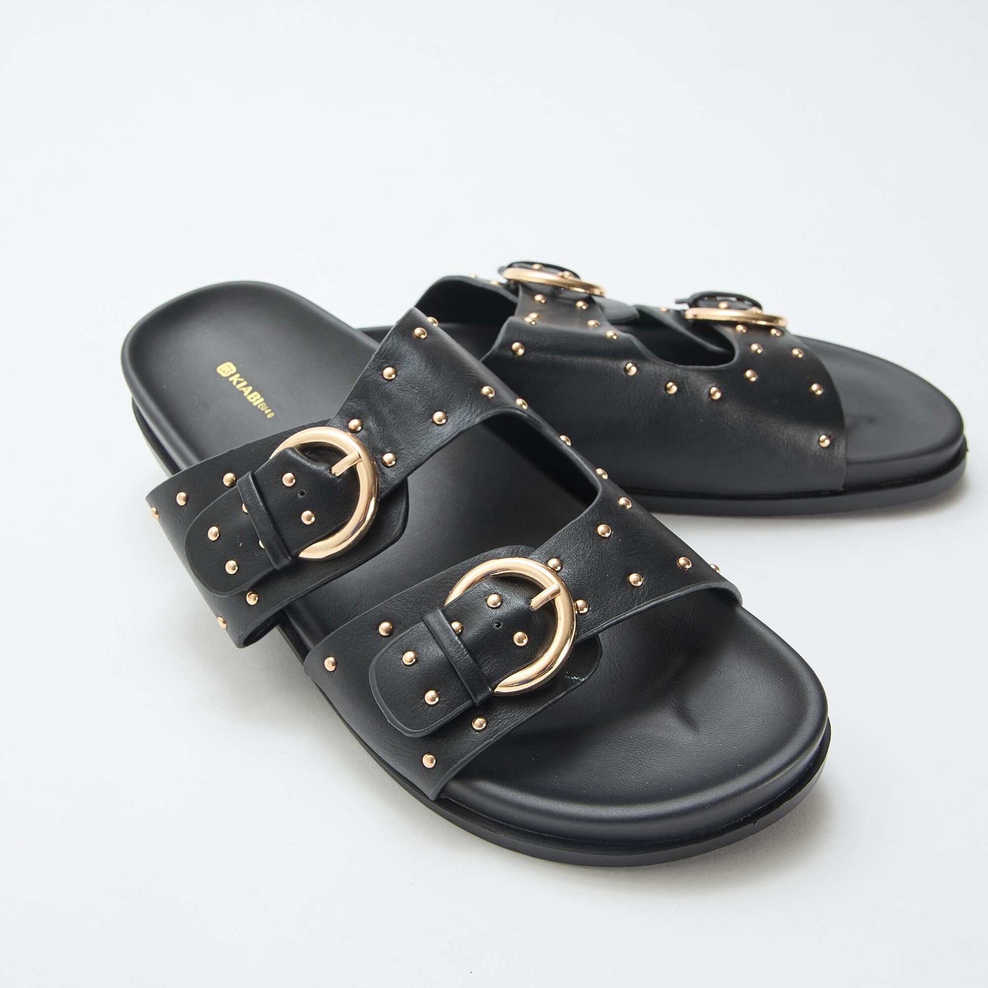 Mules avec brides à boucle dorée NOIR