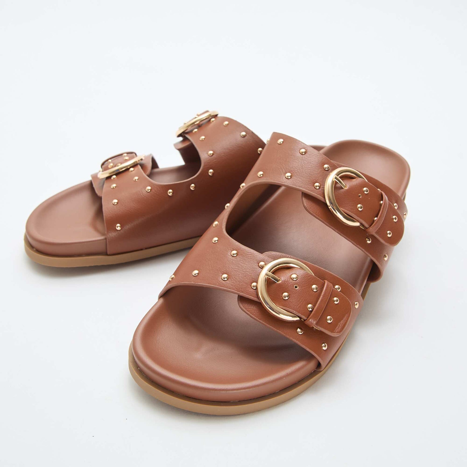 Mules avec brides à boucle dorée MARRON