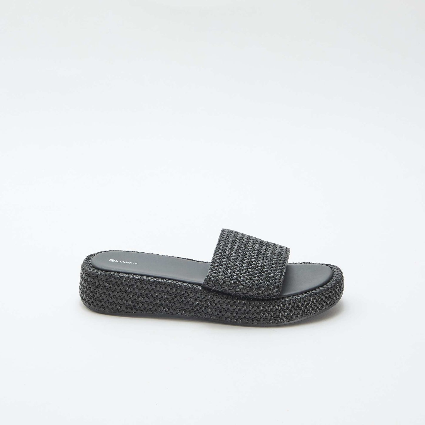 Mule compensée imitation paille NOIR