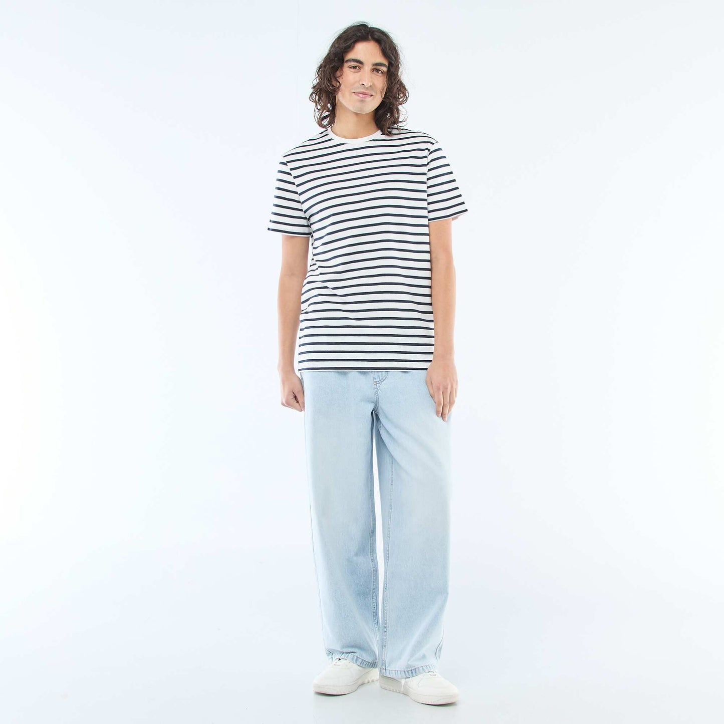 Jean coupe large avec taille élastiquée BLEU