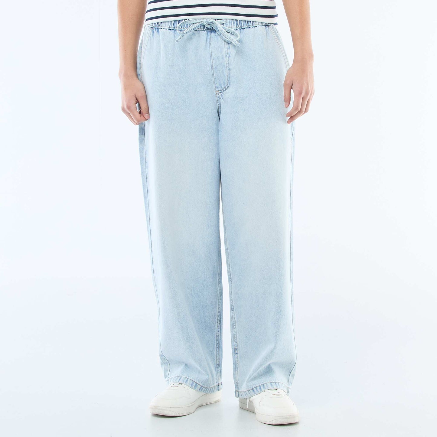 Jean coupe large avec taille élastiquée BLEU