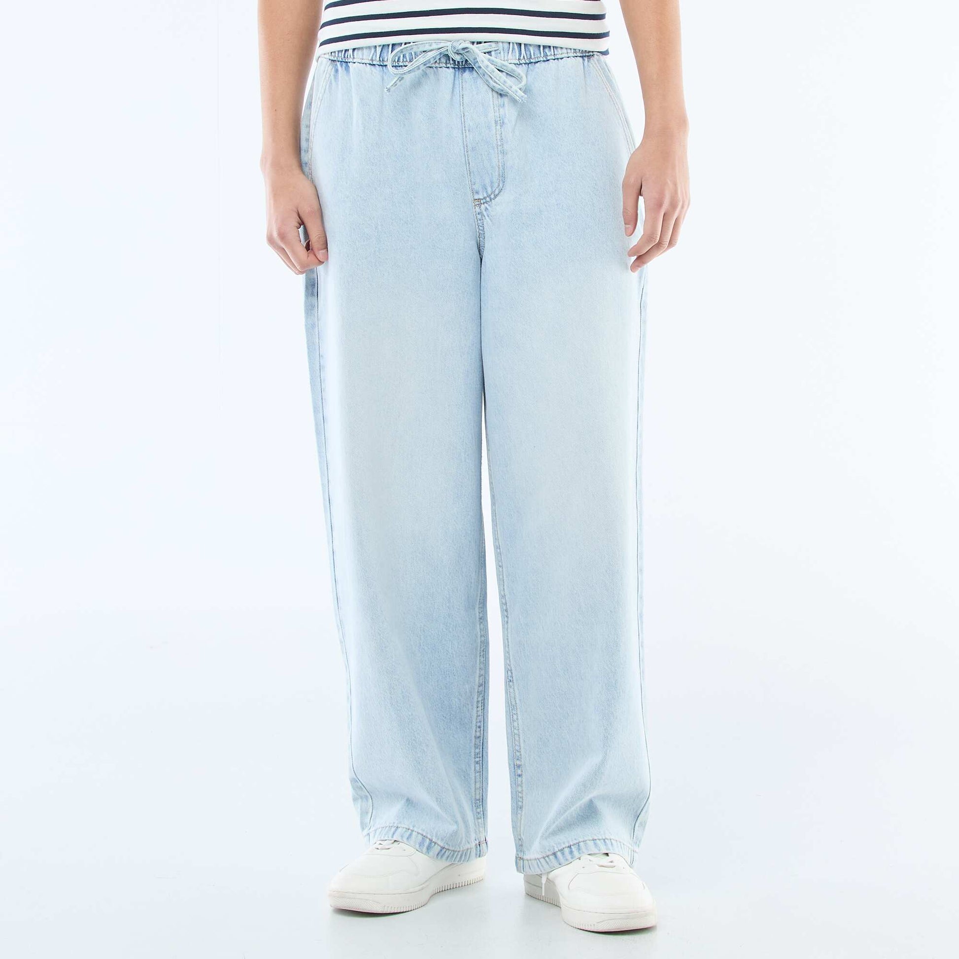 Jean coupe large avec taille élastiquée BLEU