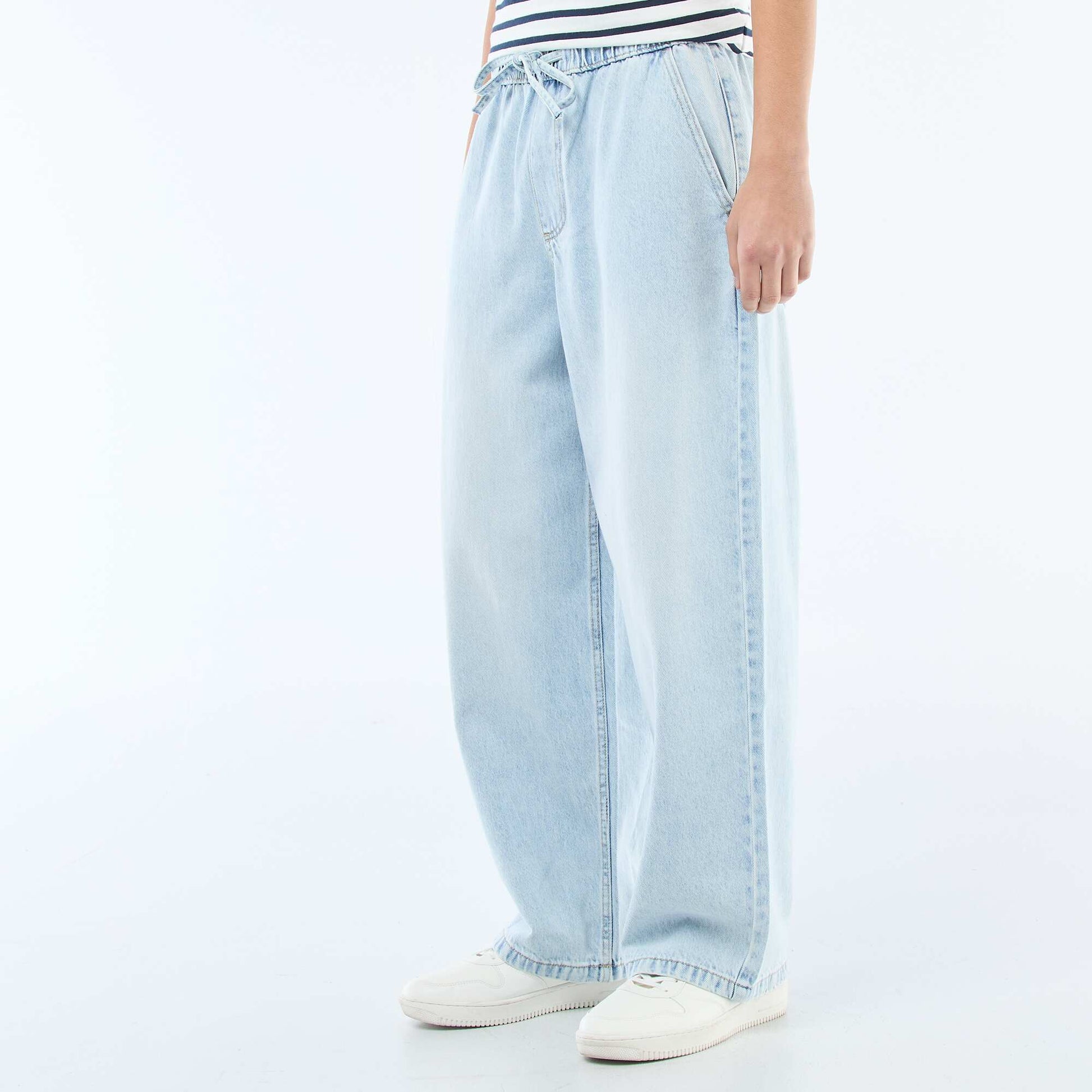 Jean coupe large avec taille élastiquée BLEU