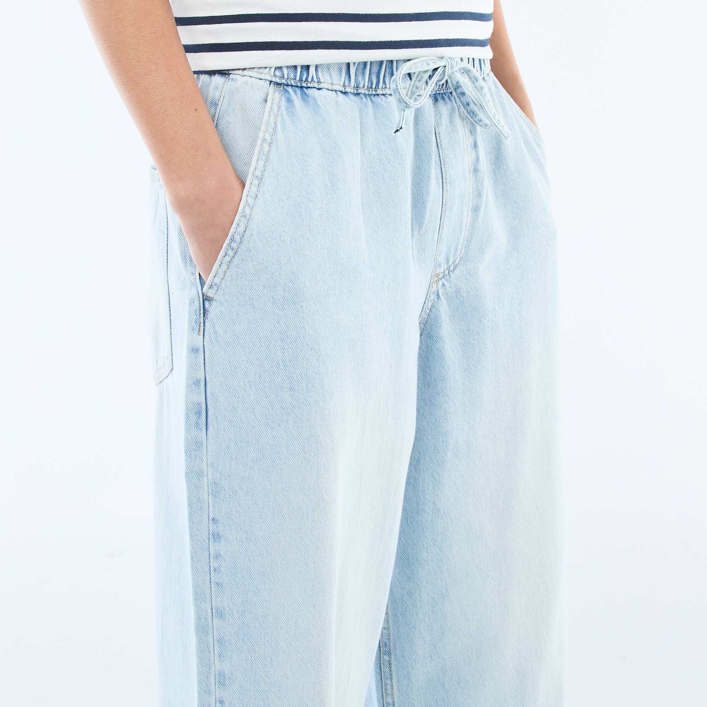 Jean coupe large avec taille élastiquée BLEU