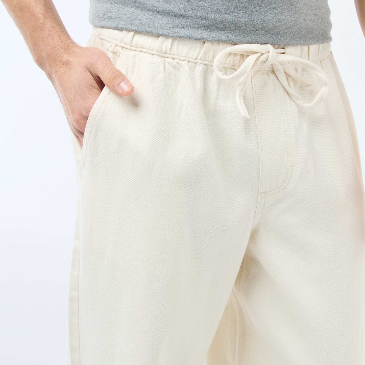 Jean coupe large avec taille élastiquée BLANC