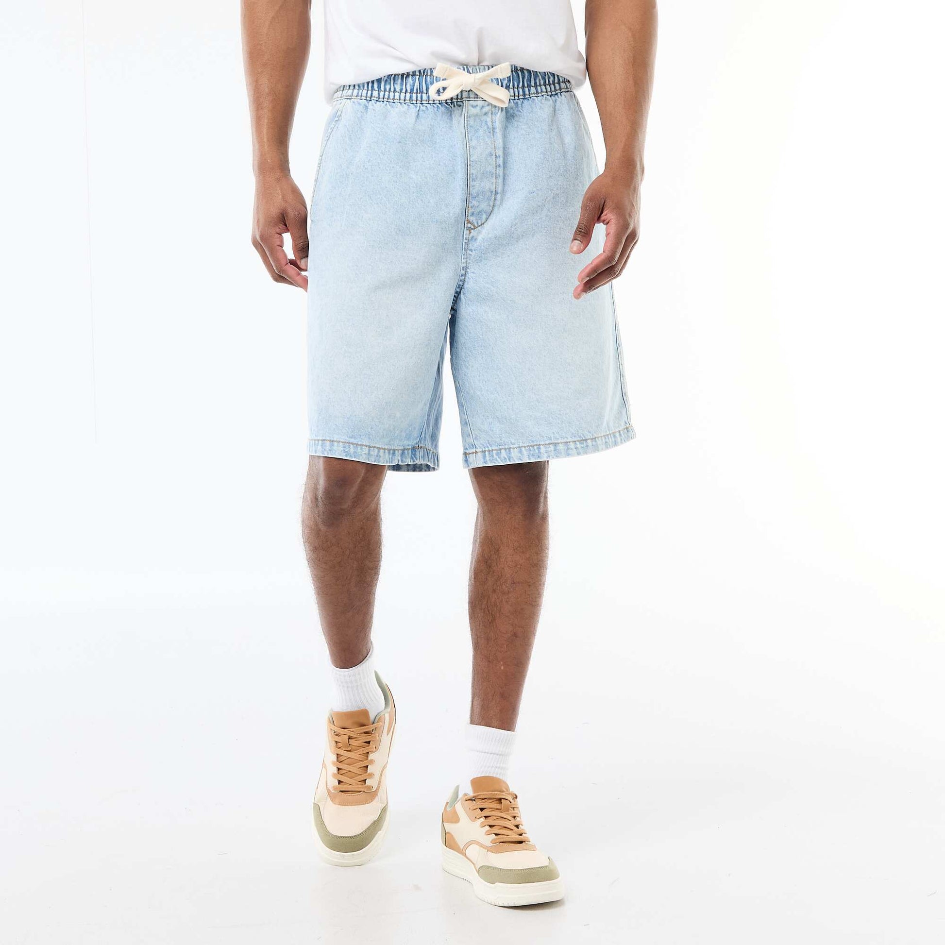 Bermuda en jean avec taille élastiquée BLEU