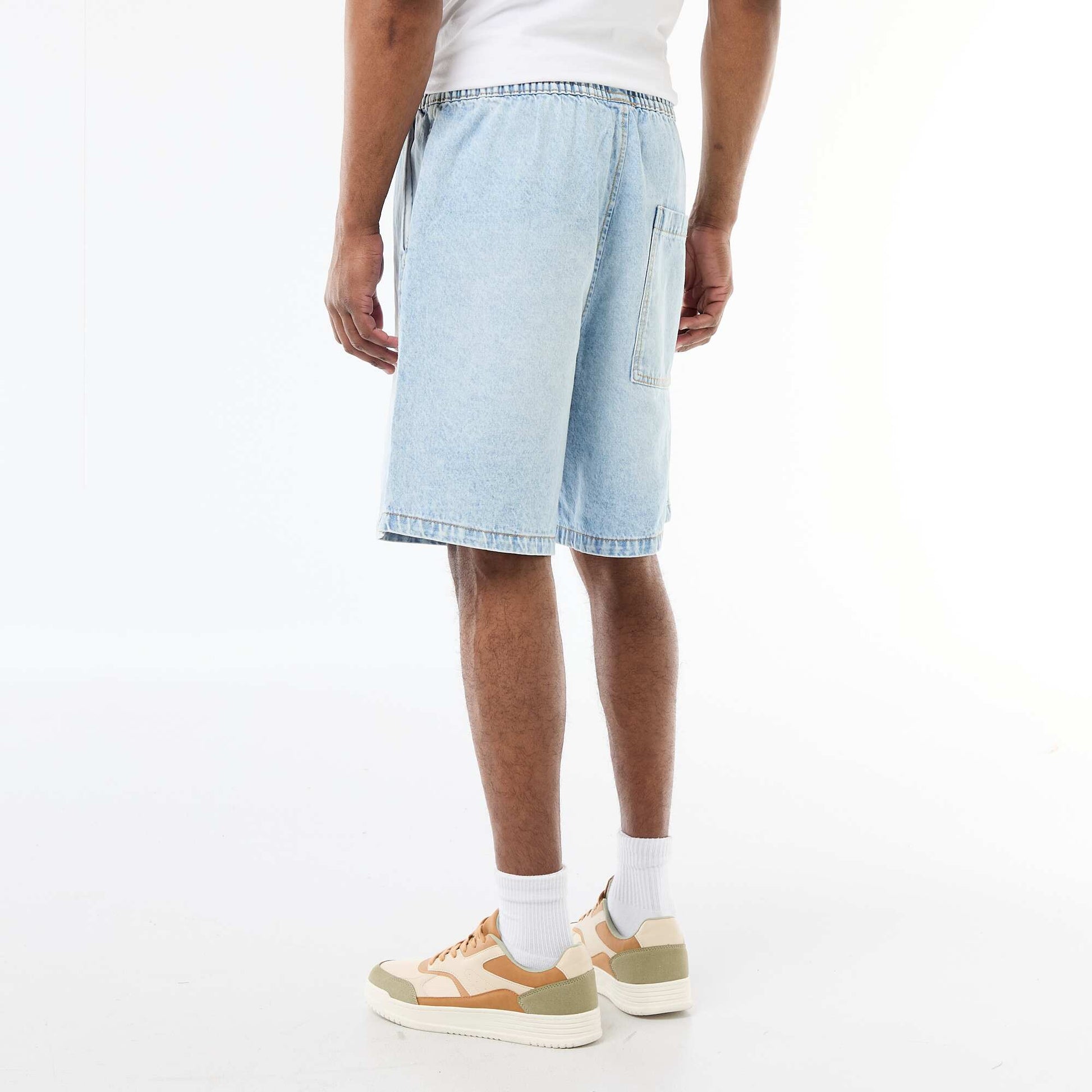 Bermuda en jean avec taille élastiquée BLEU