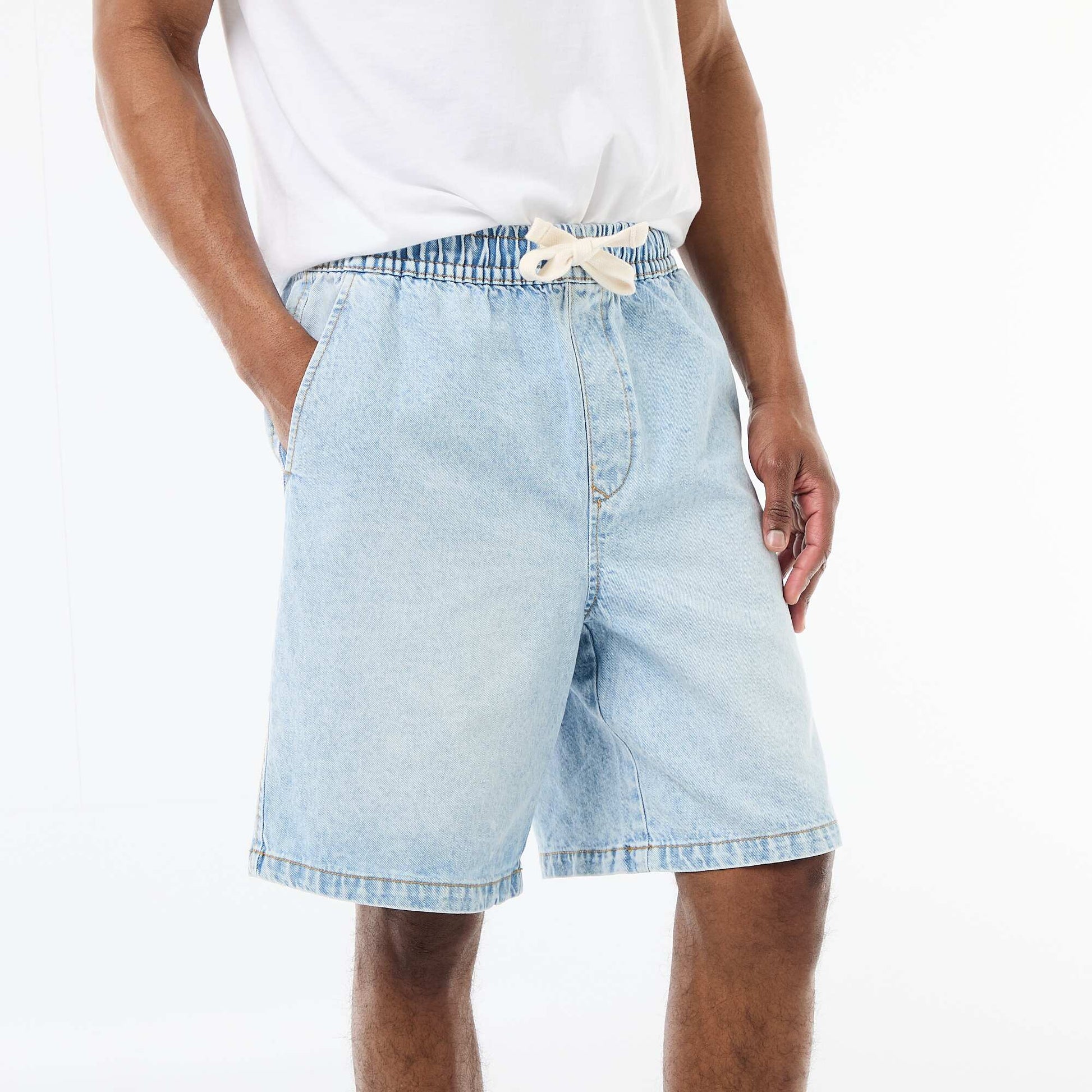 Bermuda en jean avec taille élastiquée BLEU