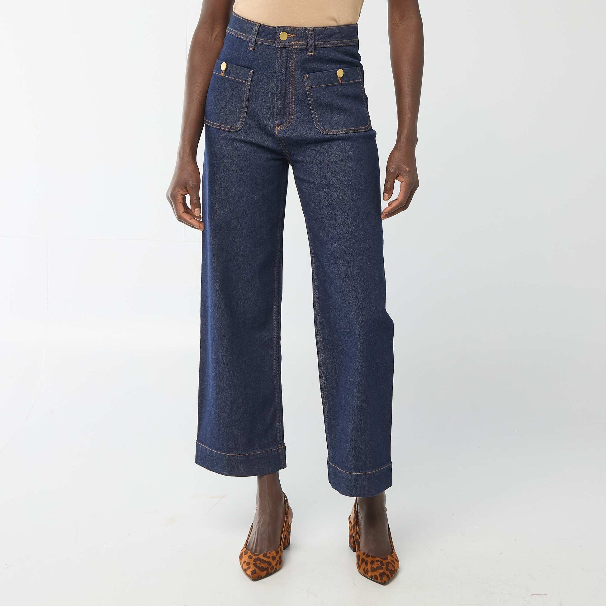 Pantalon denim cropped avec boutons RINCE