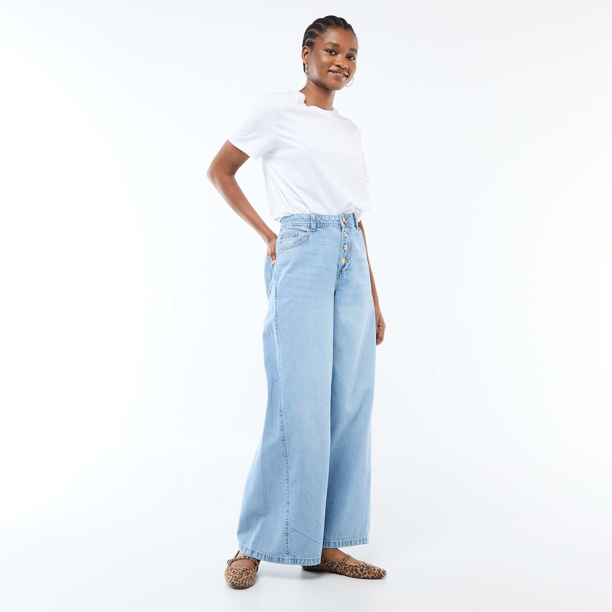 Pantalon denim palazzo avec détails BLEU