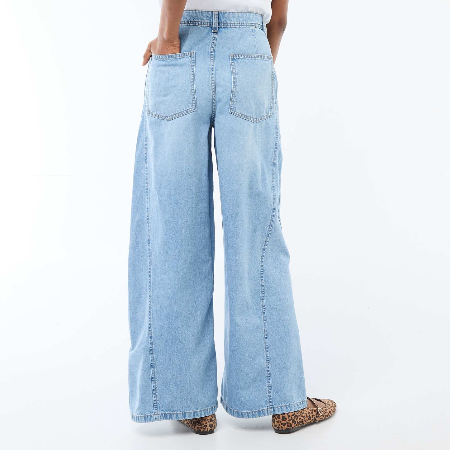 Pantalon denim palazzo avec détails BLEU