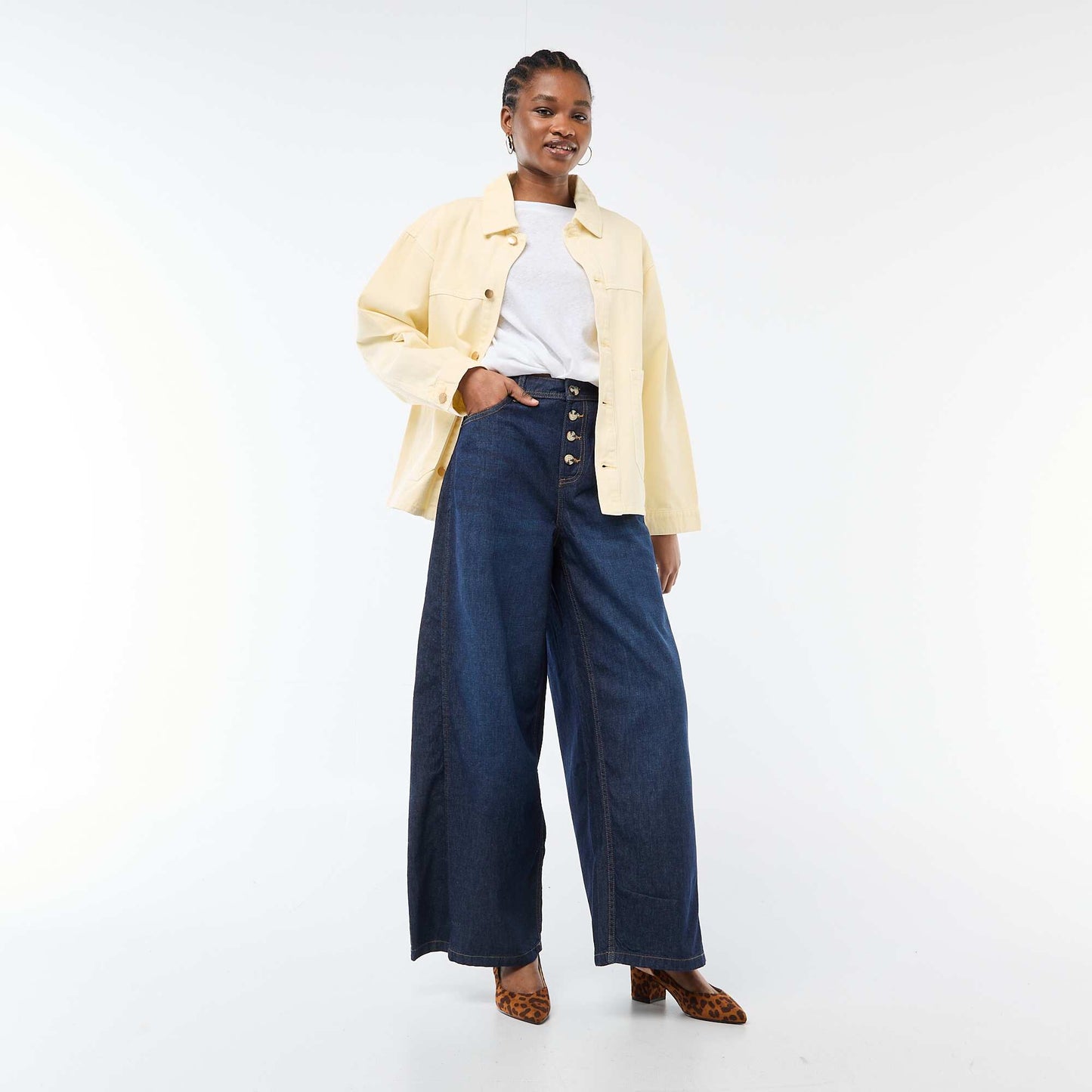 Pantalon denim palazzo avec détails BLEU