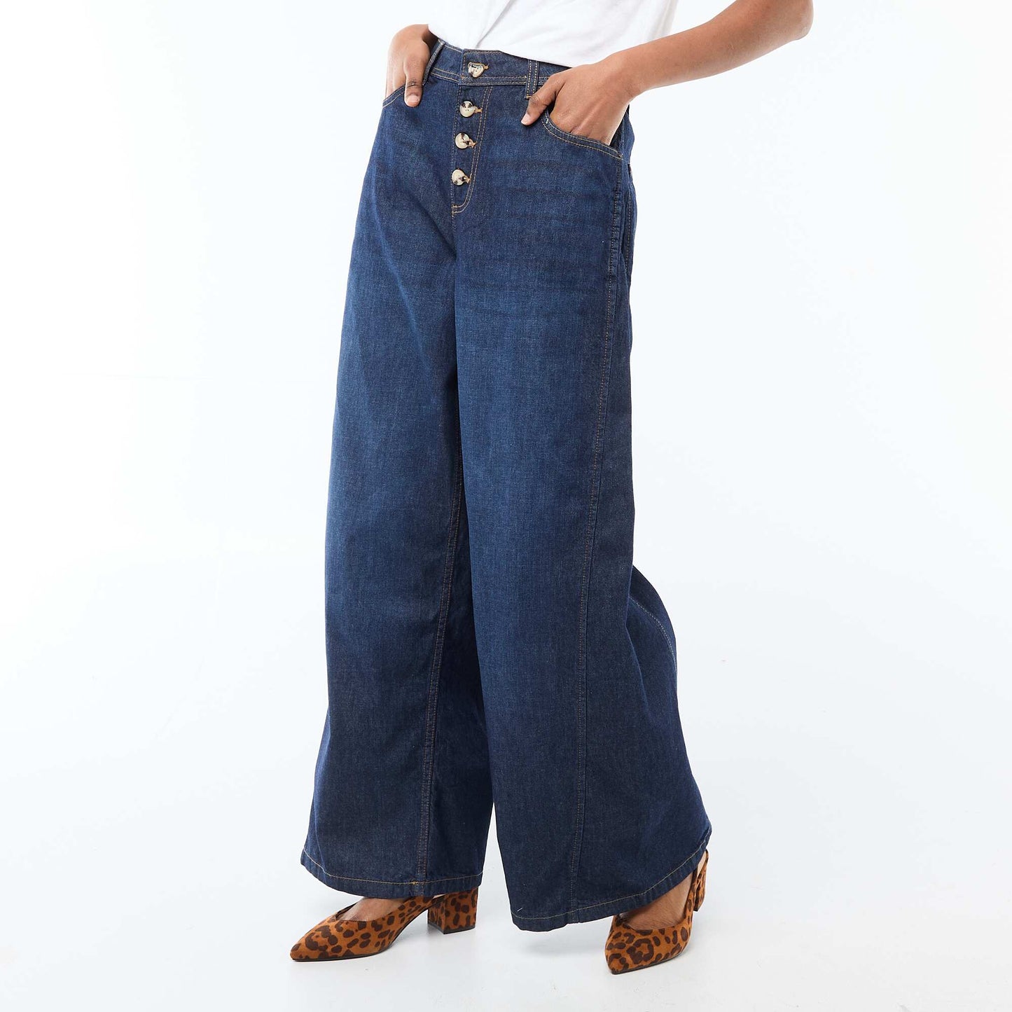 Pantalon denim palazzo avec détails BLEU