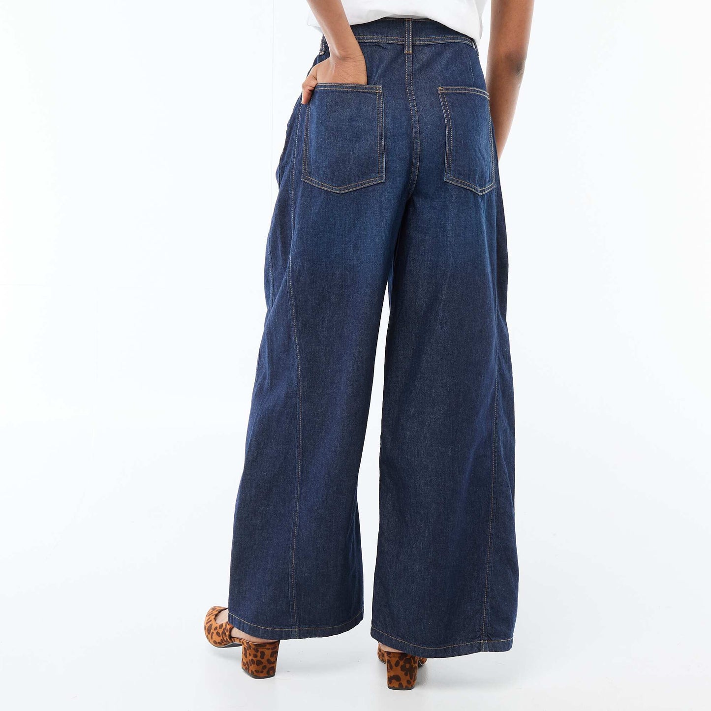 Pantalon denim palazzo avec détails BLEU