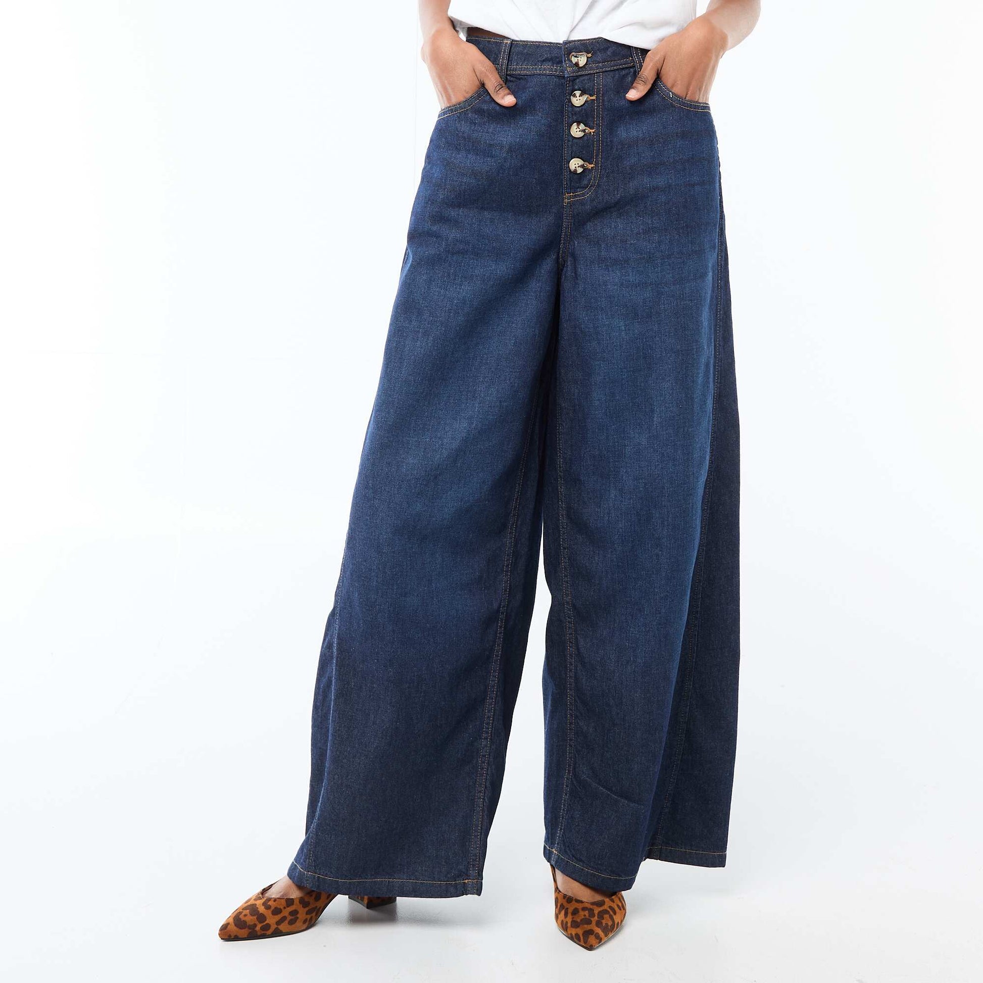 Pantalon denim palazzo avec détails BLEU
