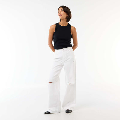 Pantalon wide leg destroy taille basse BLANC