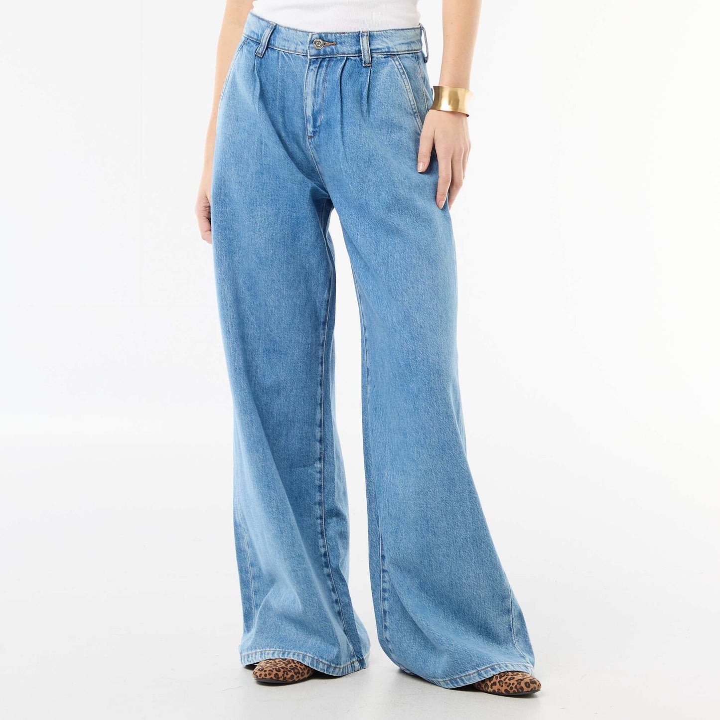 Jean palazzo à coupe large et taille haute BLEU