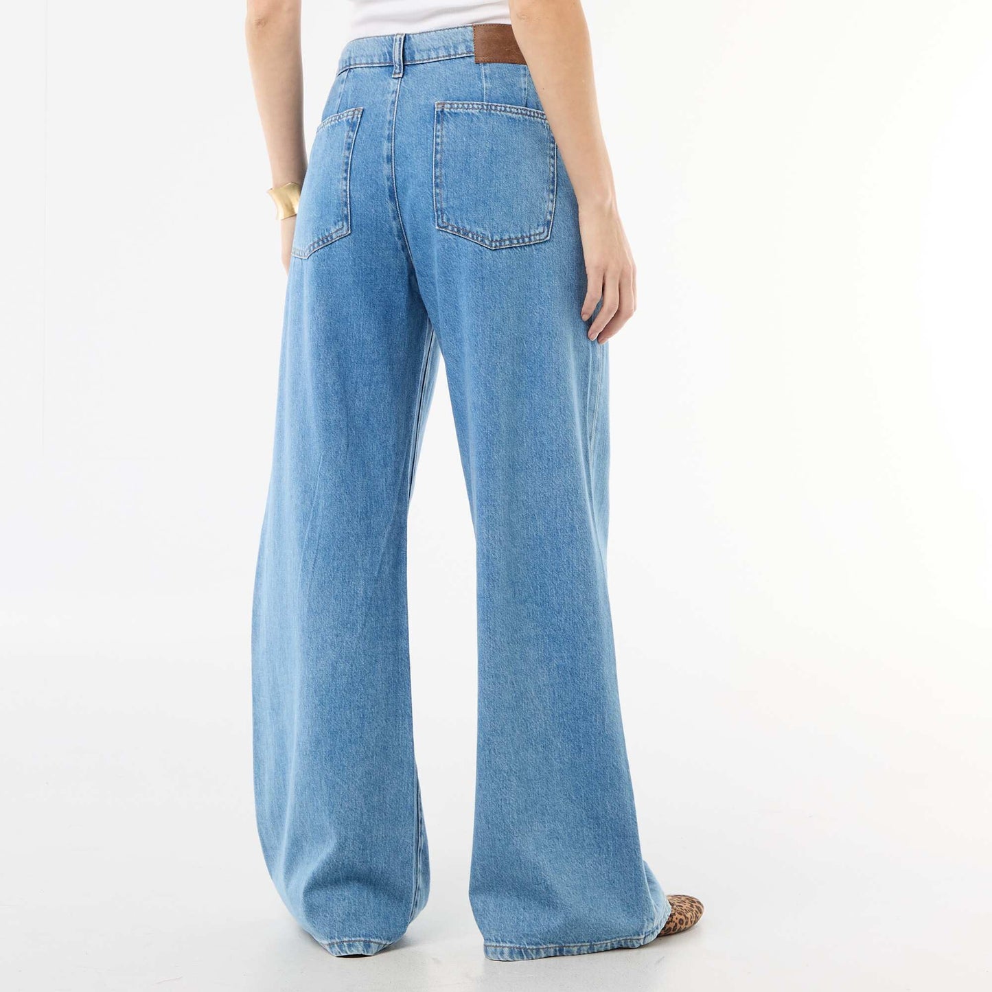 Jean palazzo à coupe large et taille haute BLEU