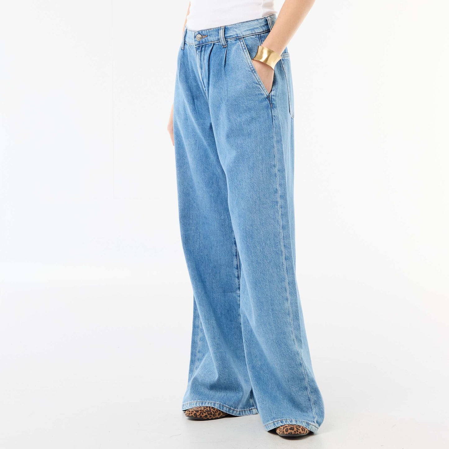 Jean palazzo à coupe large et taille haute BLEU