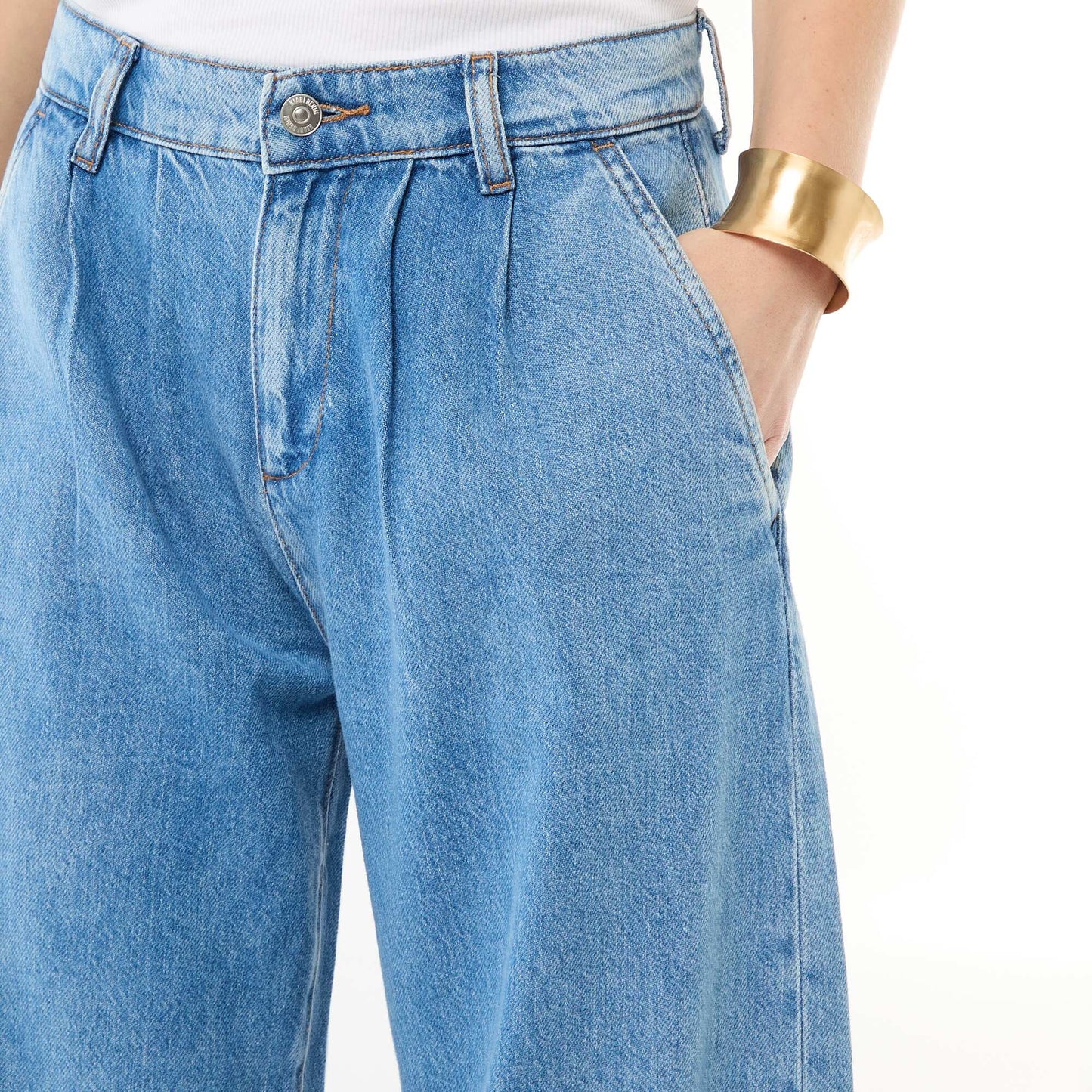 Jean palazzo à coupe large et taille haute BLEU