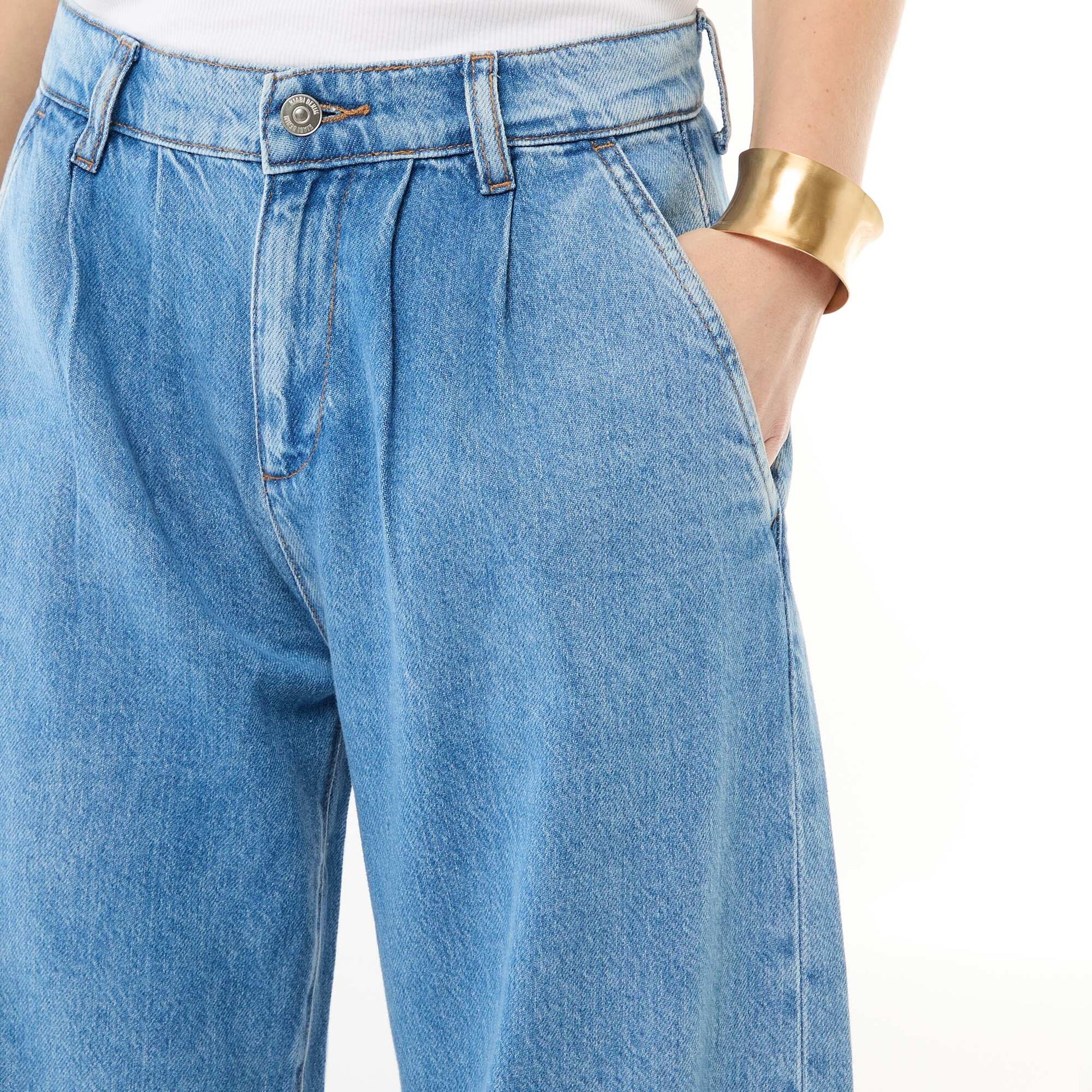 Jean palazzo à coupe large et taille haute BLEU