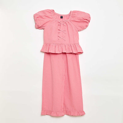 Ensemble top + pantalon avec détails en coton ROSE