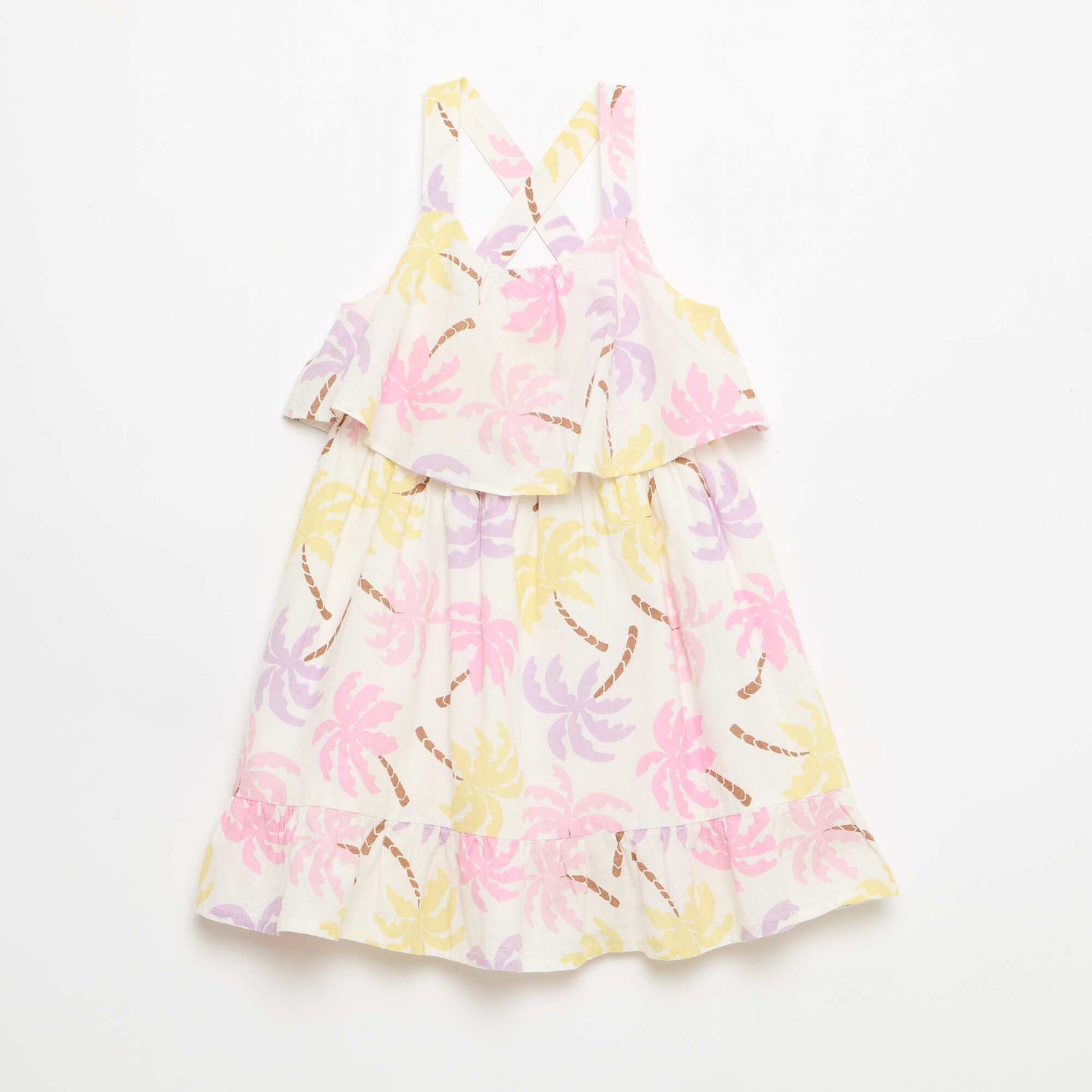 Robe à bretelles croisées + volants forme housse BEIGE
