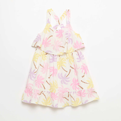 Robe à bretelles croisées + volants forme housse BEIGE