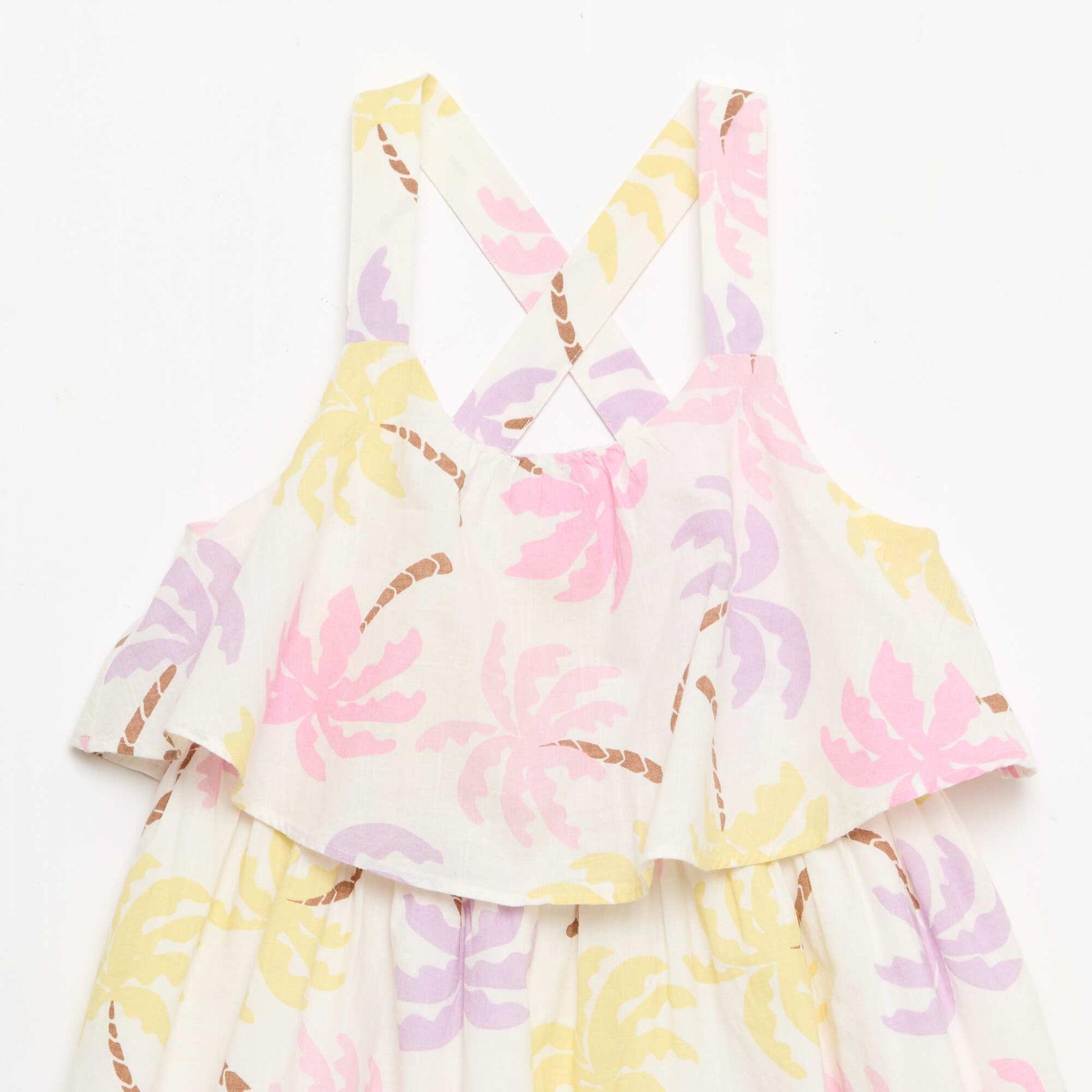 Robe à bretelles croisées + volants forme housse BEIGE