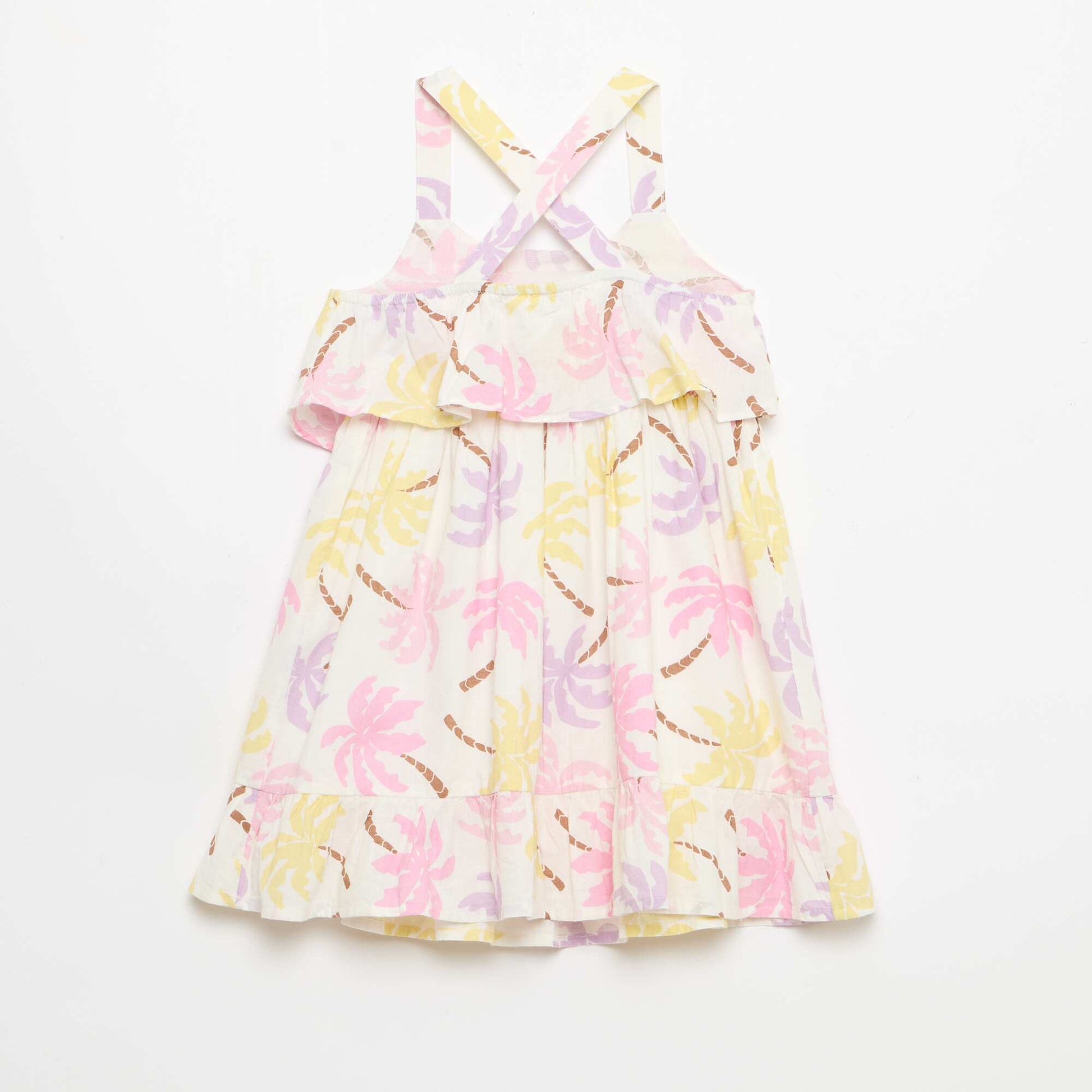 Robe à bretelles croisées + volants forme housse BEIGE