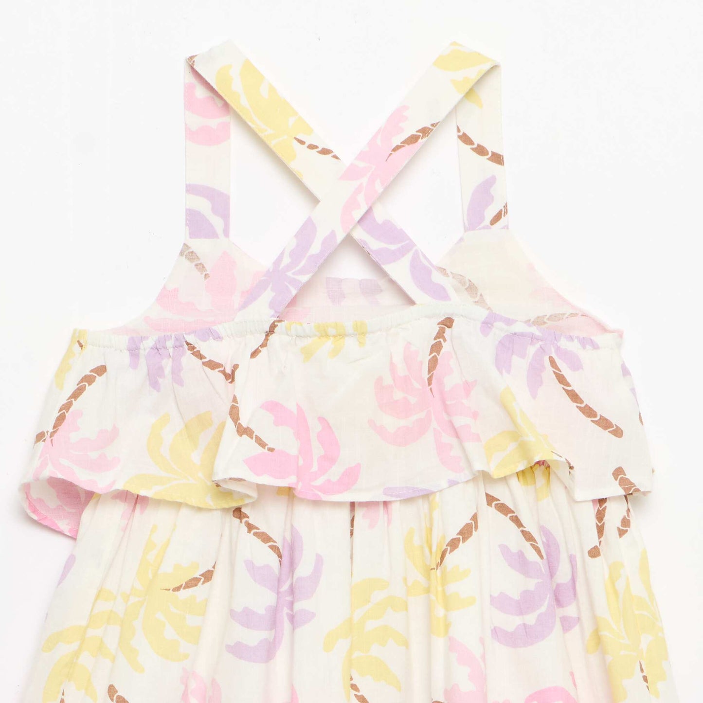 Robe à bretelles croisées + volants forme housse BEIGE