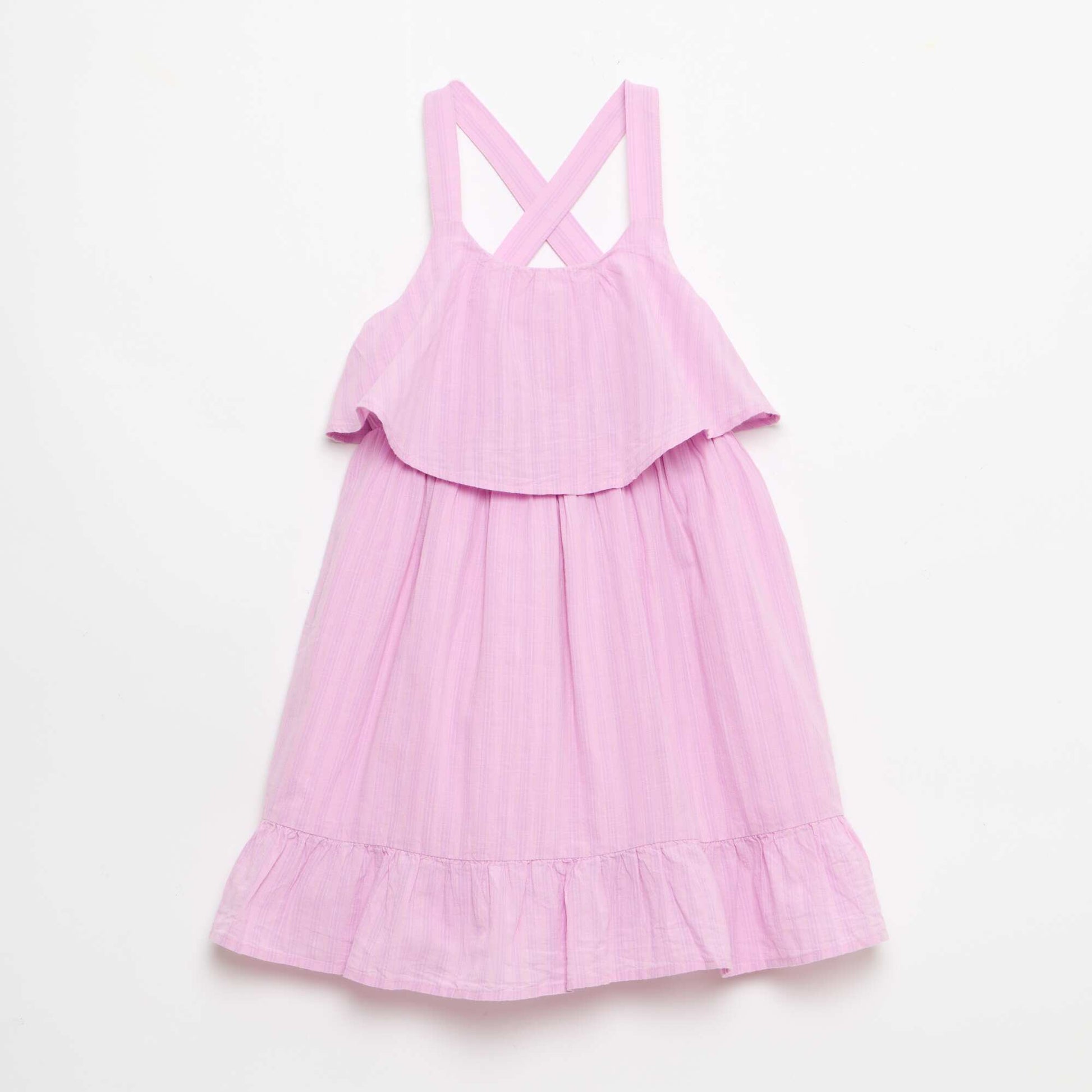 Robe à bretelles croisées + volants forme housse VIOLET
