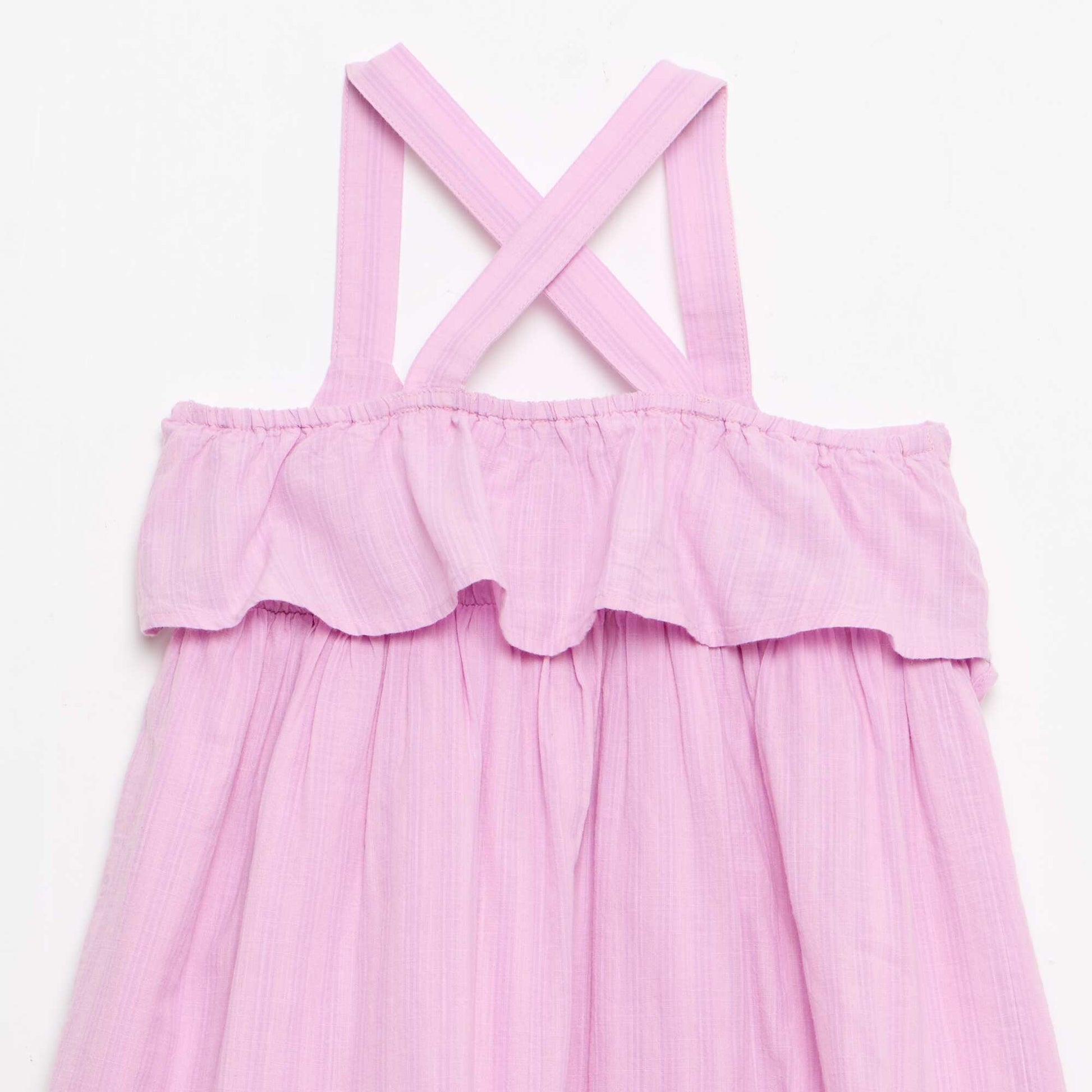 Robe à bretelles croisées + volants forme housse VIOLET