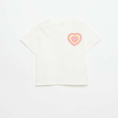 Tee-shirt avec broderie à la poitrine BLANC