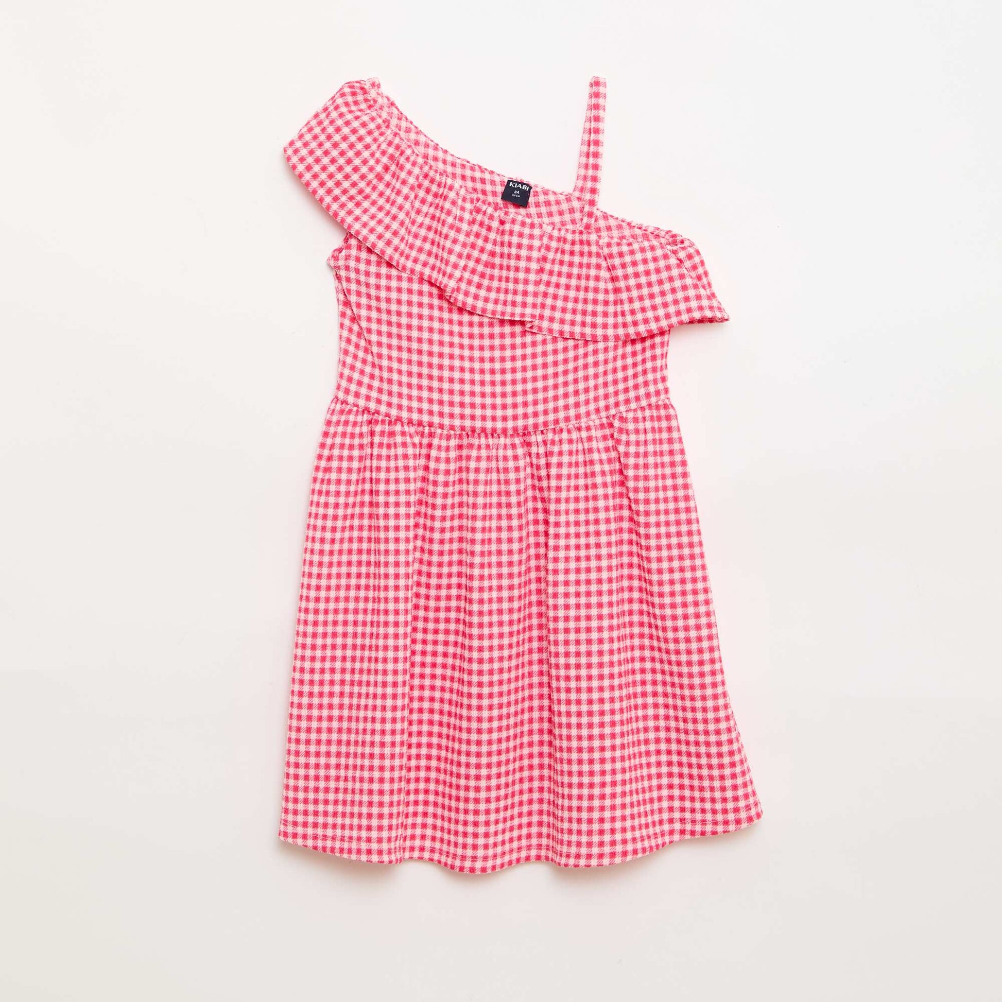Robe à col asymétrique volanté à motif ROSE