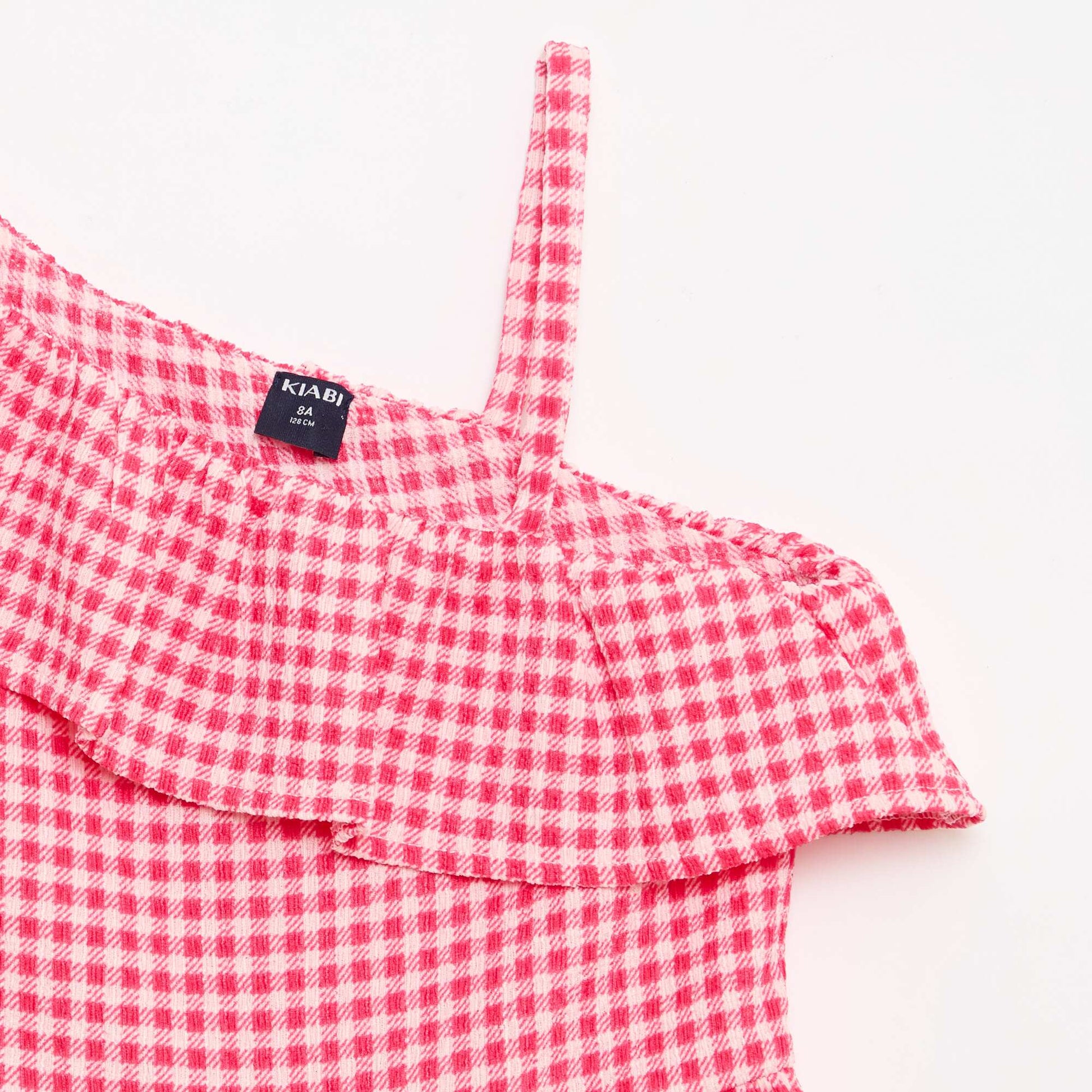 Robe à col asymétrique volanté à motif ROSE