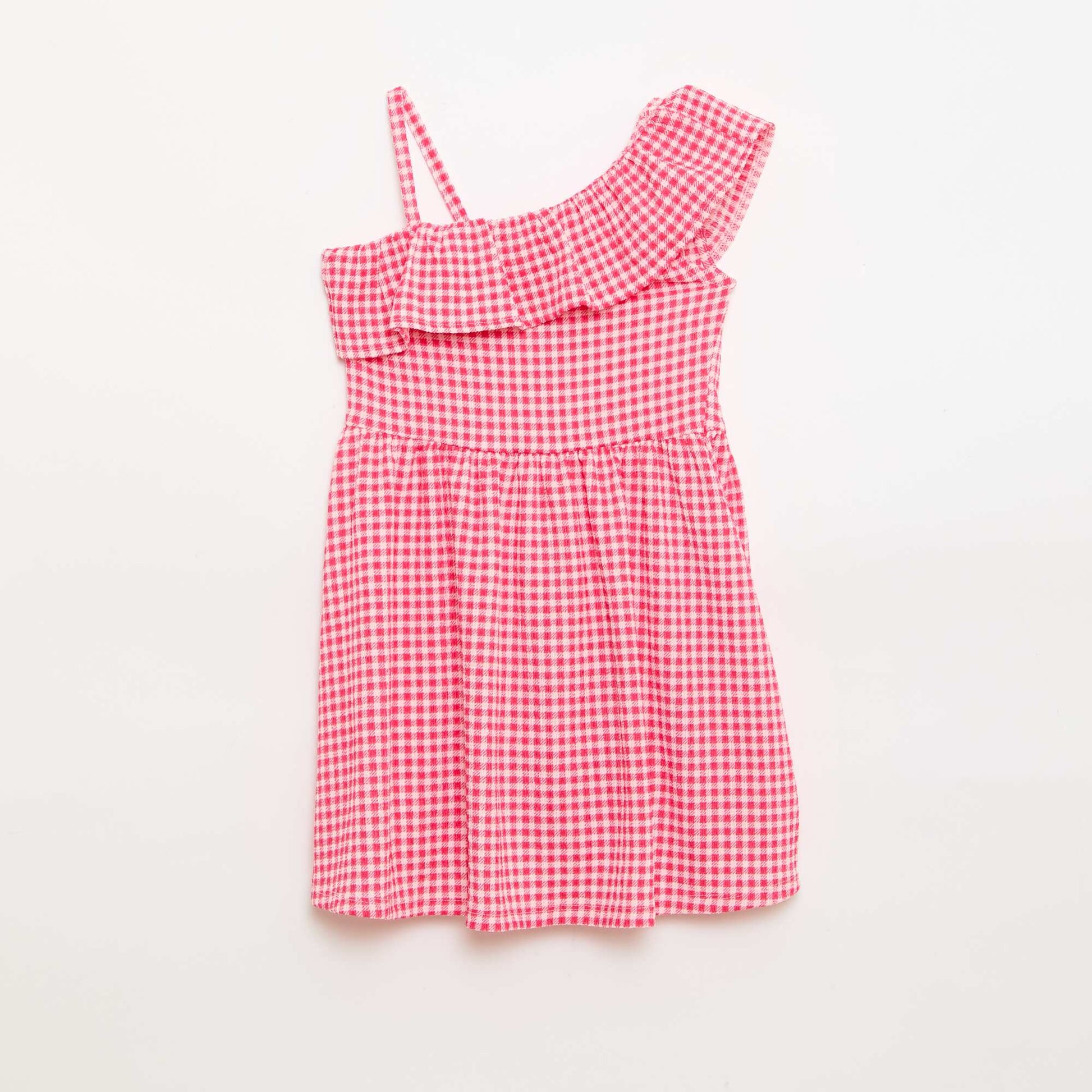 Robe à col asymétrique volanté à motif ROSE