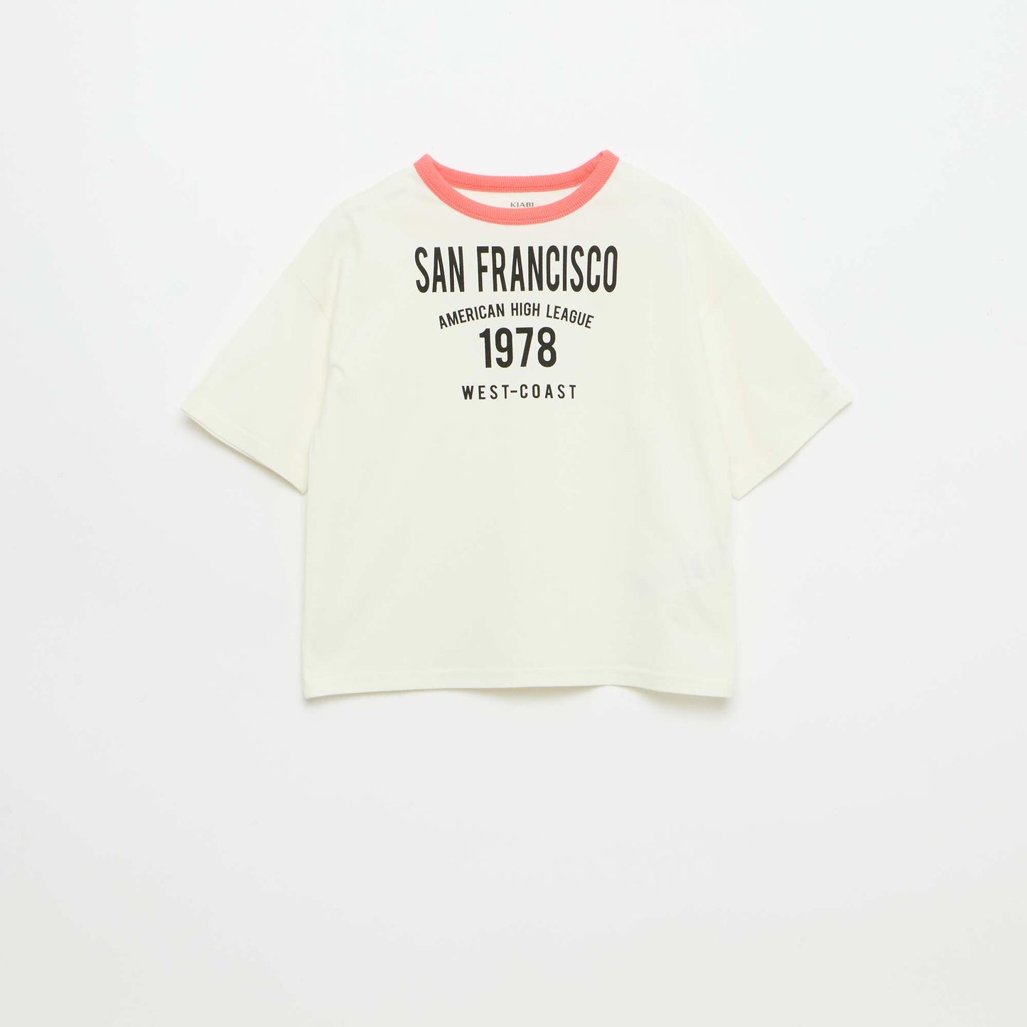T-shirt imprimé fantaisie manches courtes avec biais contrastants BLANC