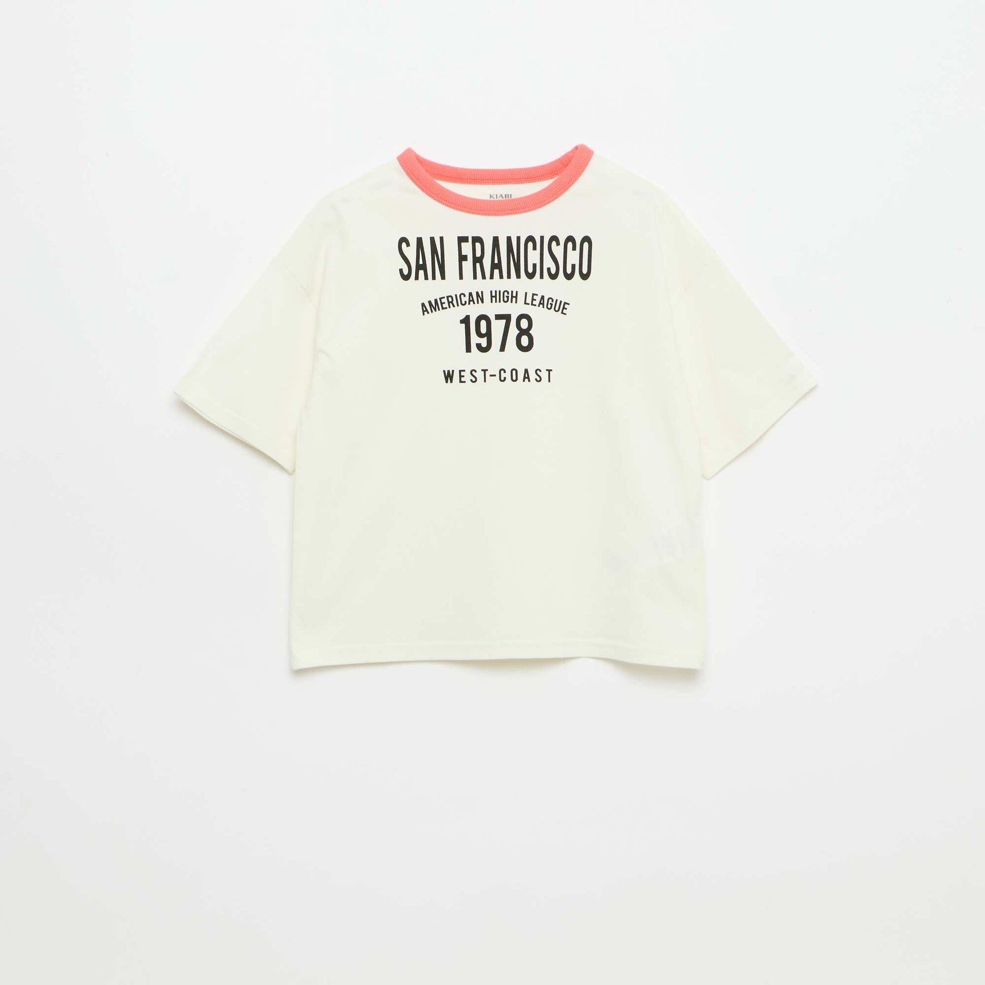 T-shirt imprimé fantaisie manches courtes avec biais contrastants BLANC