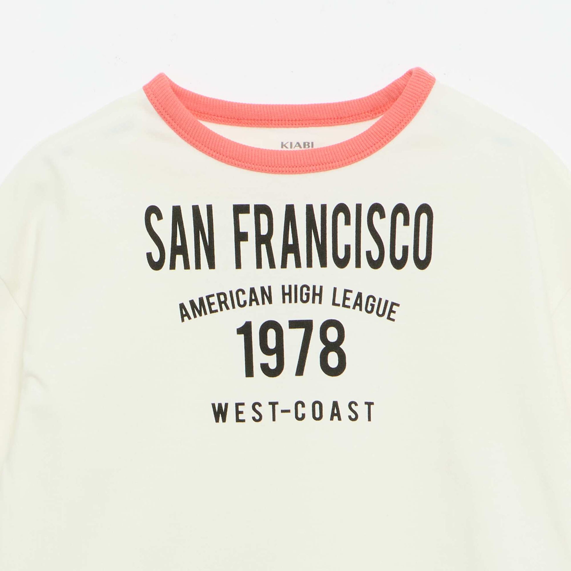 T-shirt imprimé fantaisie manches courtes avec biais contrastants BLANC