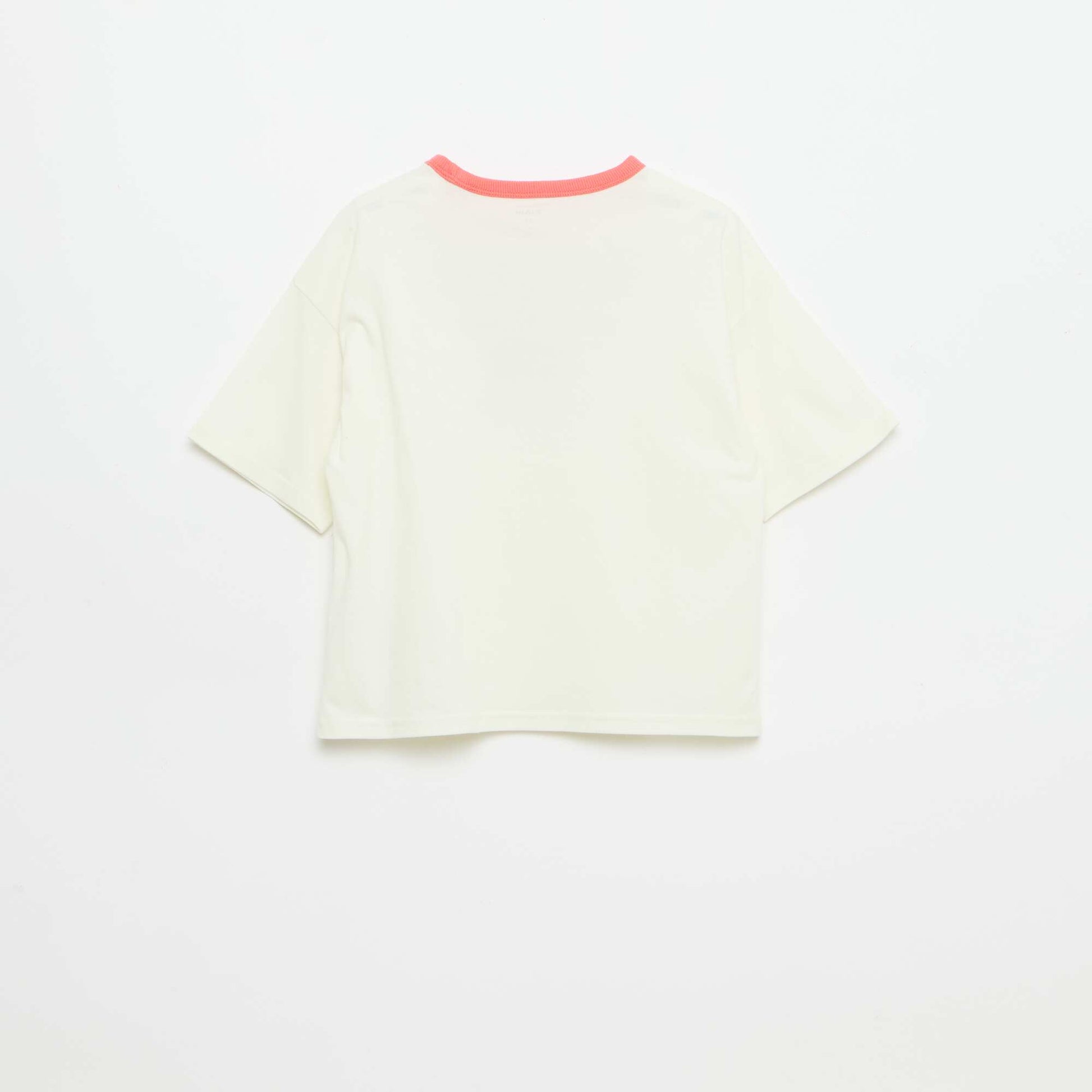 T-shirt imprimé fantaisie manches courtes avec biais contrastants BLANC