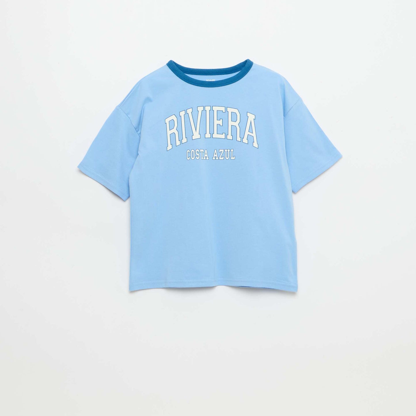 T-shirt imprimé fantaisie manches courtes avec biais contrastants BLEU