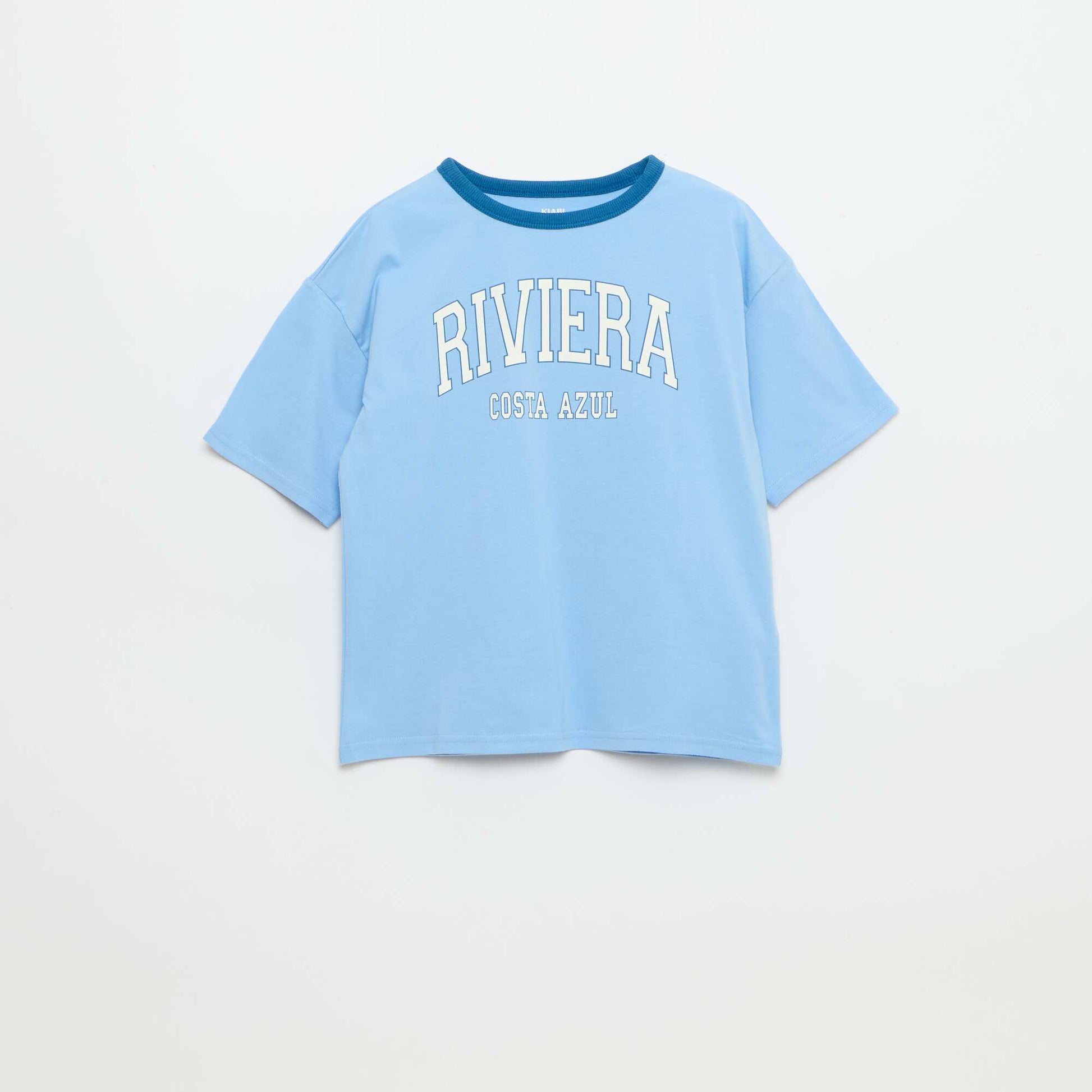 T-shirt imprimé fantaisie manches courtes avec biais contrastants BLEU