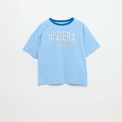 T-shirt imprimé fantaisie manches courtes avec biais contrastants BLEU