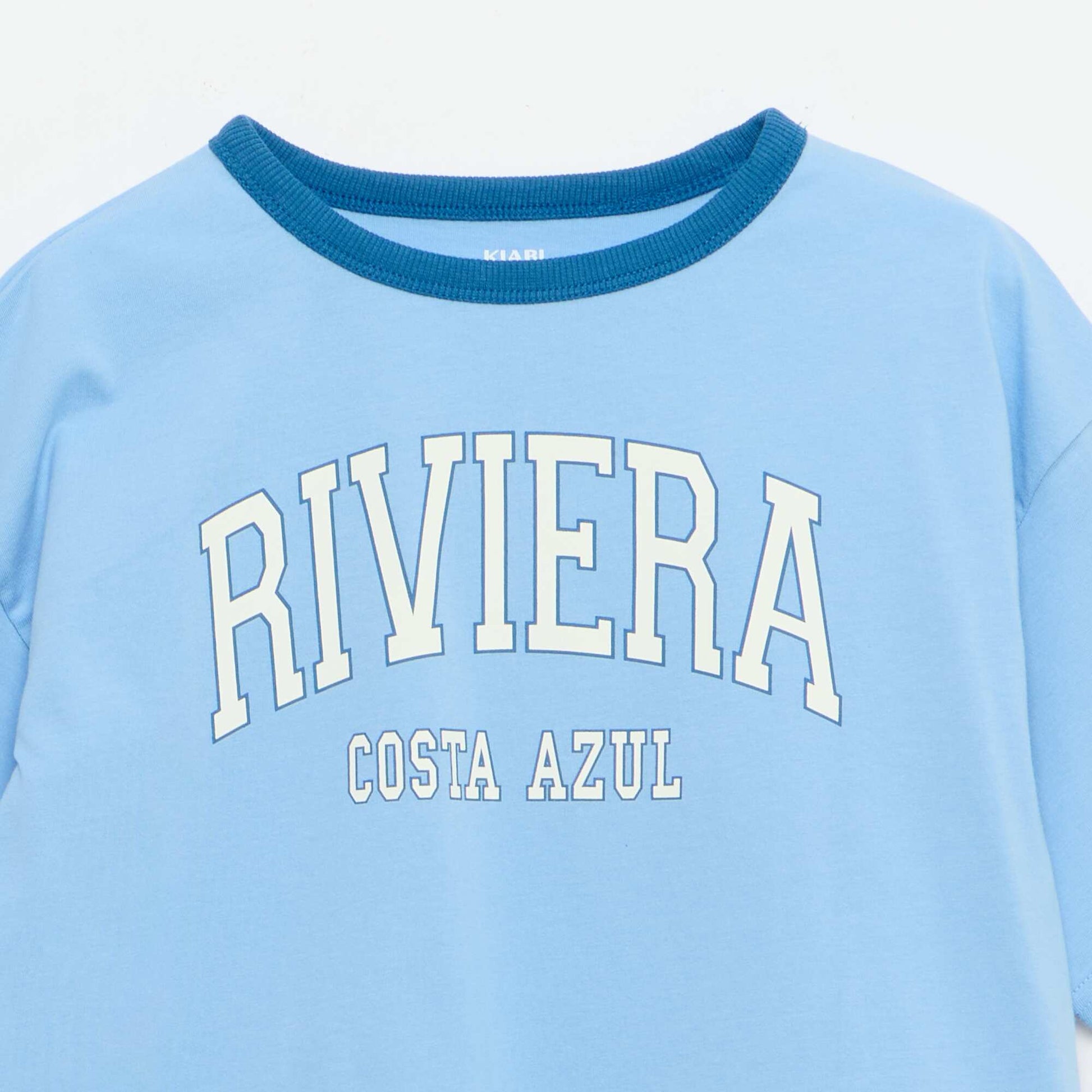 T-shirt imprimé fantaisie manches courtes avec biais contrastants BLEU