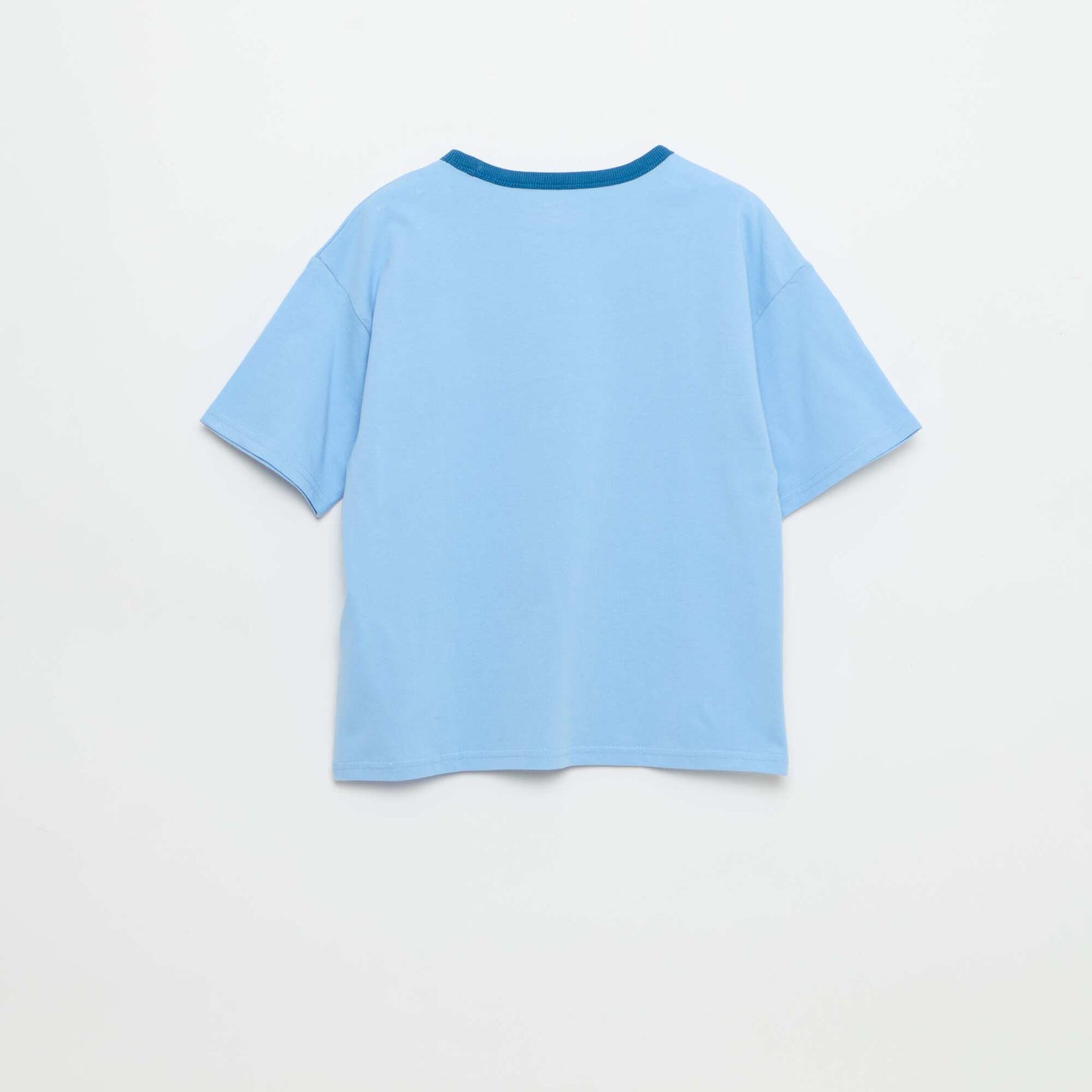 T-shirt imprimé fantaisie manches courtes avec biais contrastants BLEU